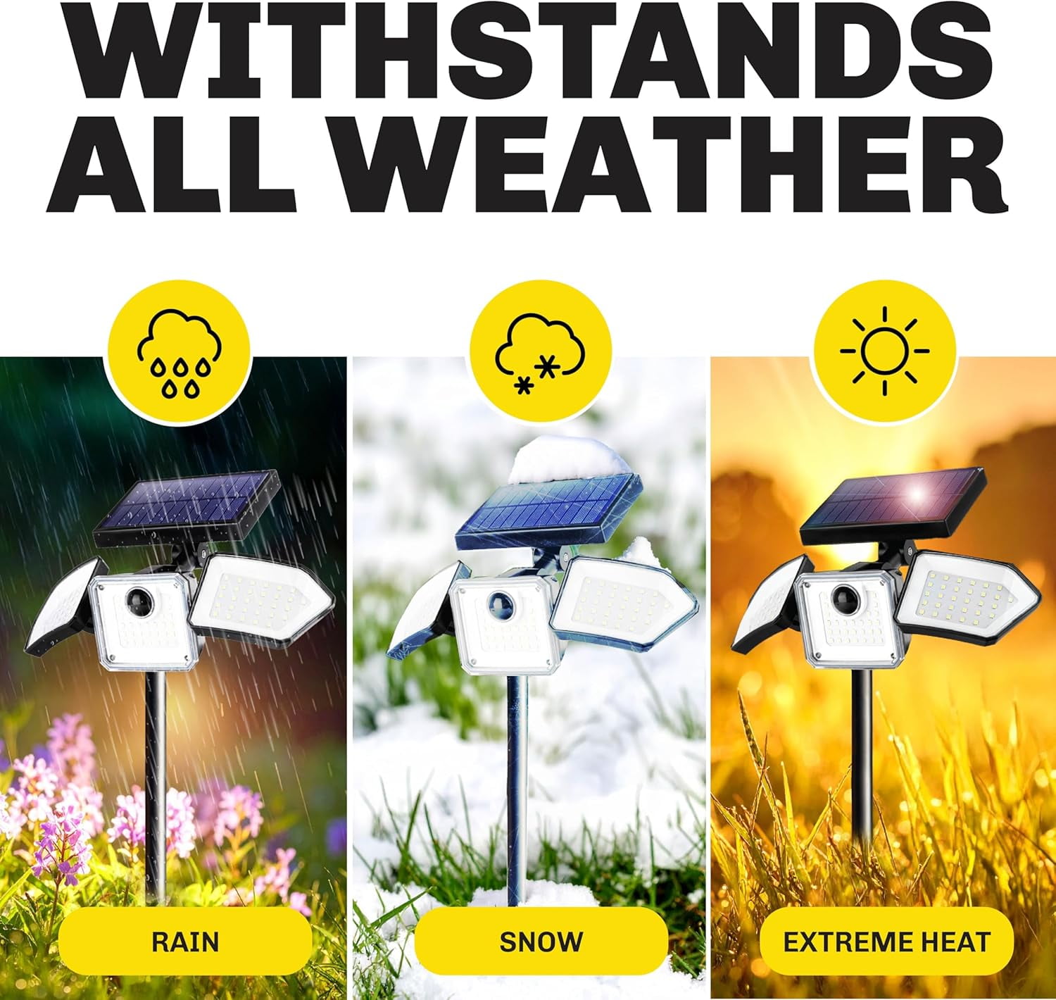 Bell + Howell Bionic Solar Flood Light Motion Sensor Outdoor Security Lighting (3-Head, 2-Pack) s5cm6
