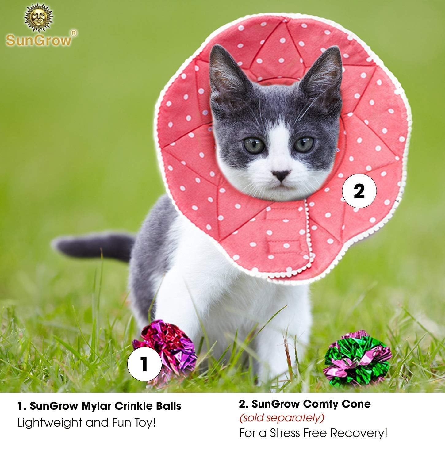 SunGrow Crinkle Balls for Cats and Kittens, Interactive Indoor Pet Toys (12 Pack) cibnw
