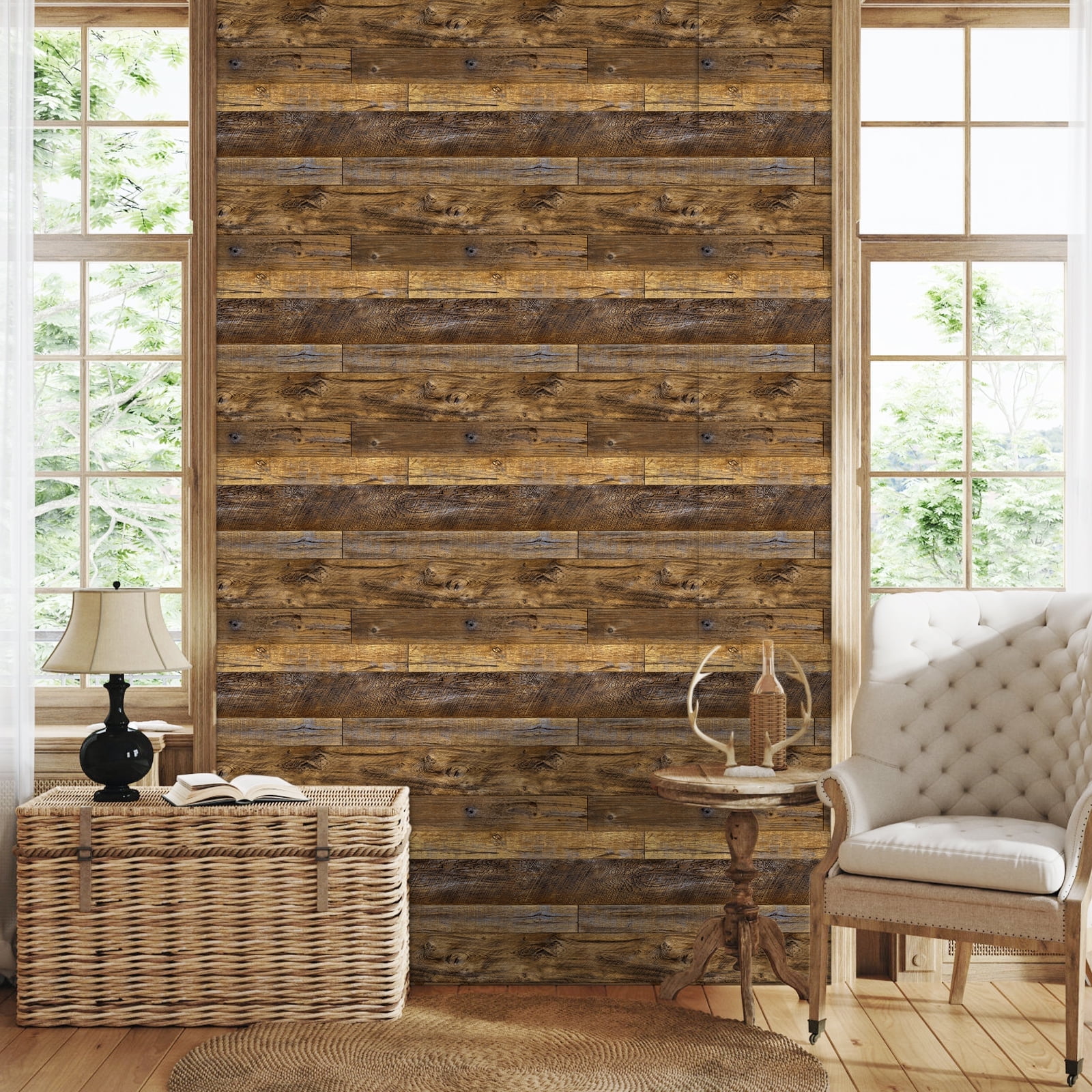 Abyssaly Wood Peel and Stick Wallpaper, Self-Adhesive Decorative Contact Paper for Furniture and Cabinets (Brown, 17.7 in x 393 in) ni1dc