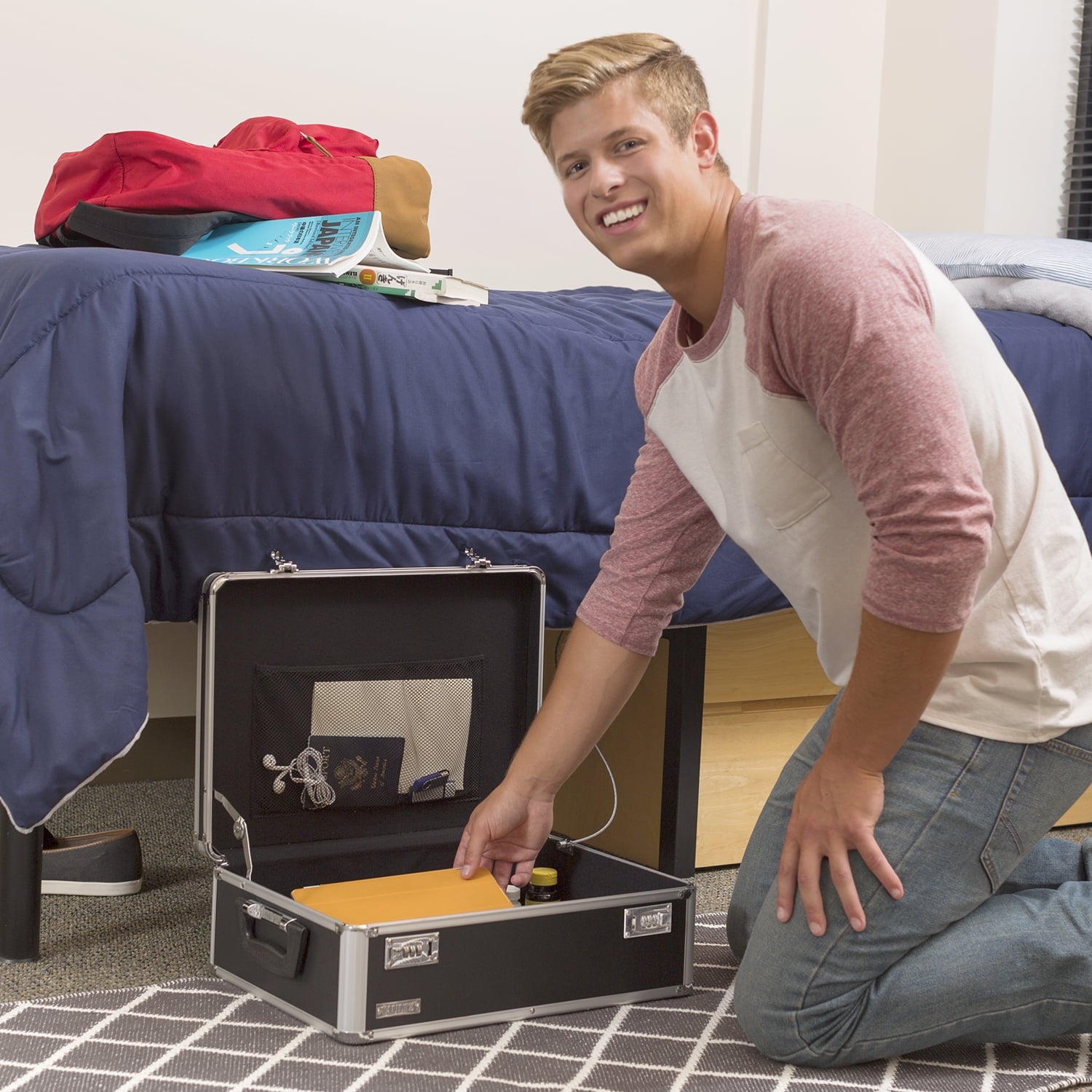 Vaultz Locking Storage Box with Combination Lock for Dorm Room Security (Black, 19.5 x 7 x 13.5 in) ol72y