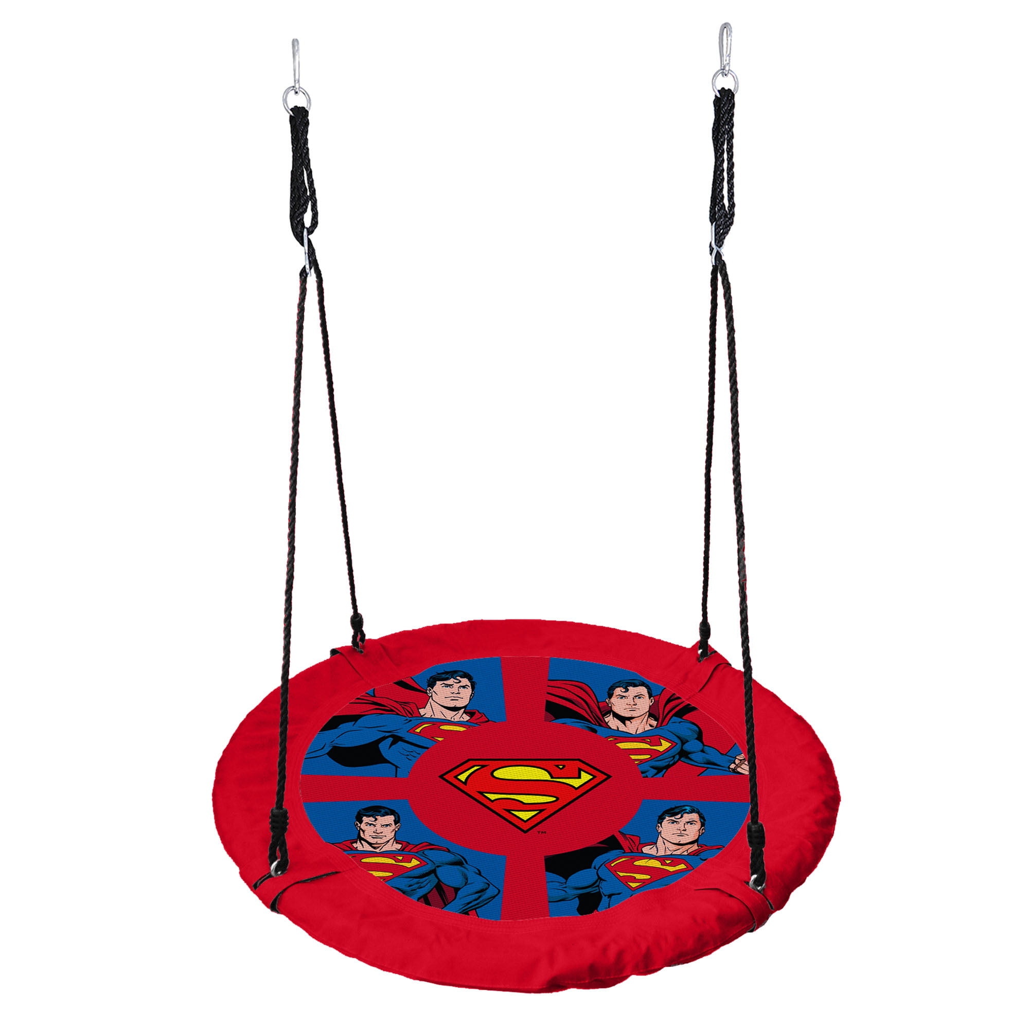 Superman 40 in Saucer Tree Swing, Heavy-Duty Flying Disc Swing with Adjustable Ropes (Red, 40 in) f8x02