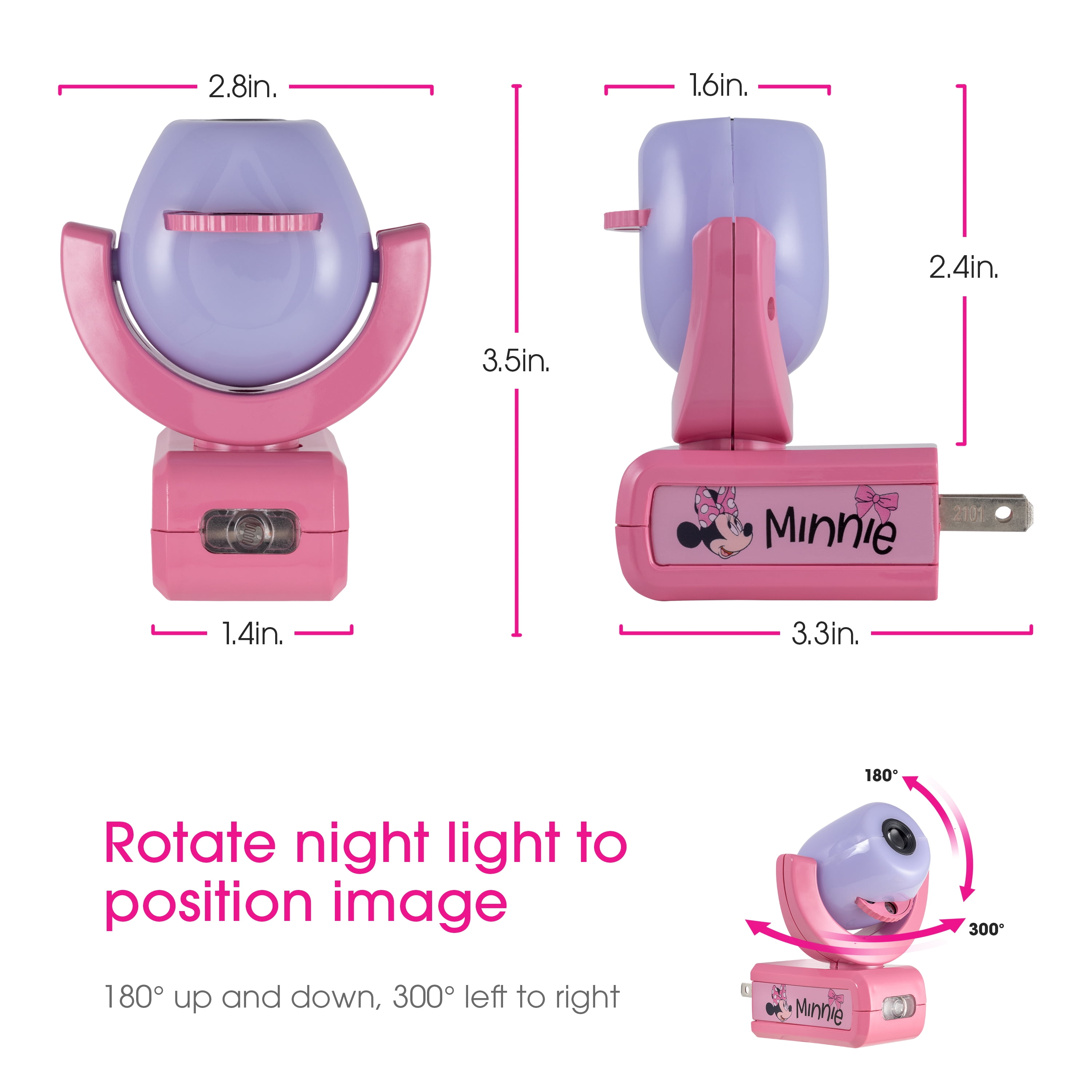 Disney Minnie Mouse Projectables LED Night Light, 6-Image Projection, Light Sensing (Pink, 7.25 in x 1.65 in) xaz2j