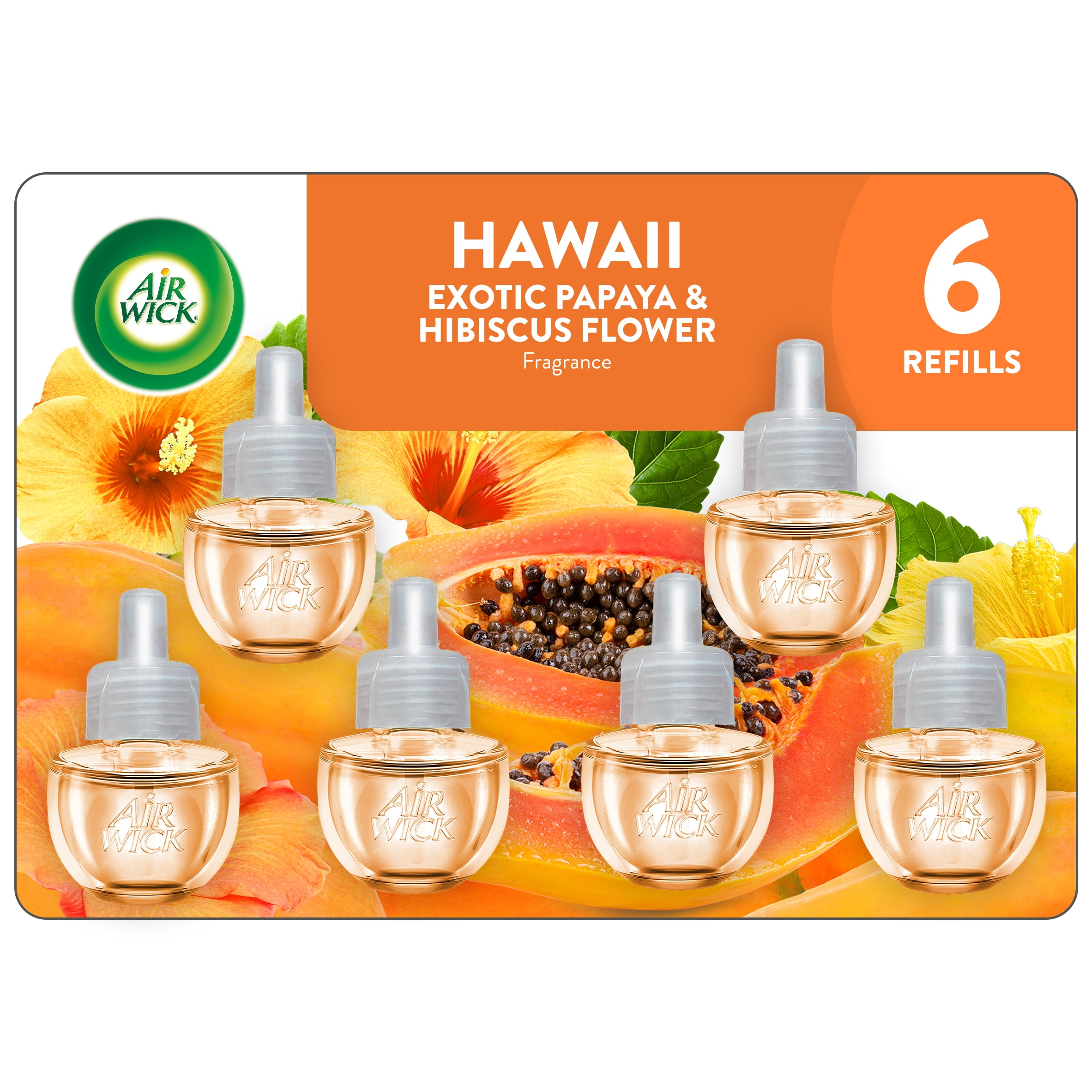 Air Wick Plug-In Scented Oil Air Freshener Refills, Hawaii Exotic Papaya and Hibiscus Flower (6 Count) ly1bs
