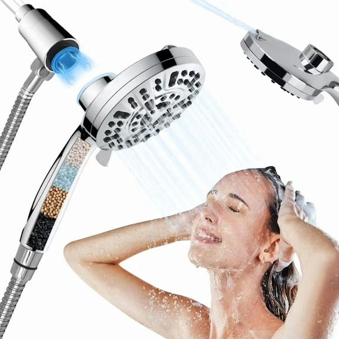 PHANCIR Magnetic Handheld Showerhead with 10 Spray Modes, High Pressure Anti-Clog Design, Integrated Water Filter (Silver, 5 in Panel, 59 in Hose) whxe0