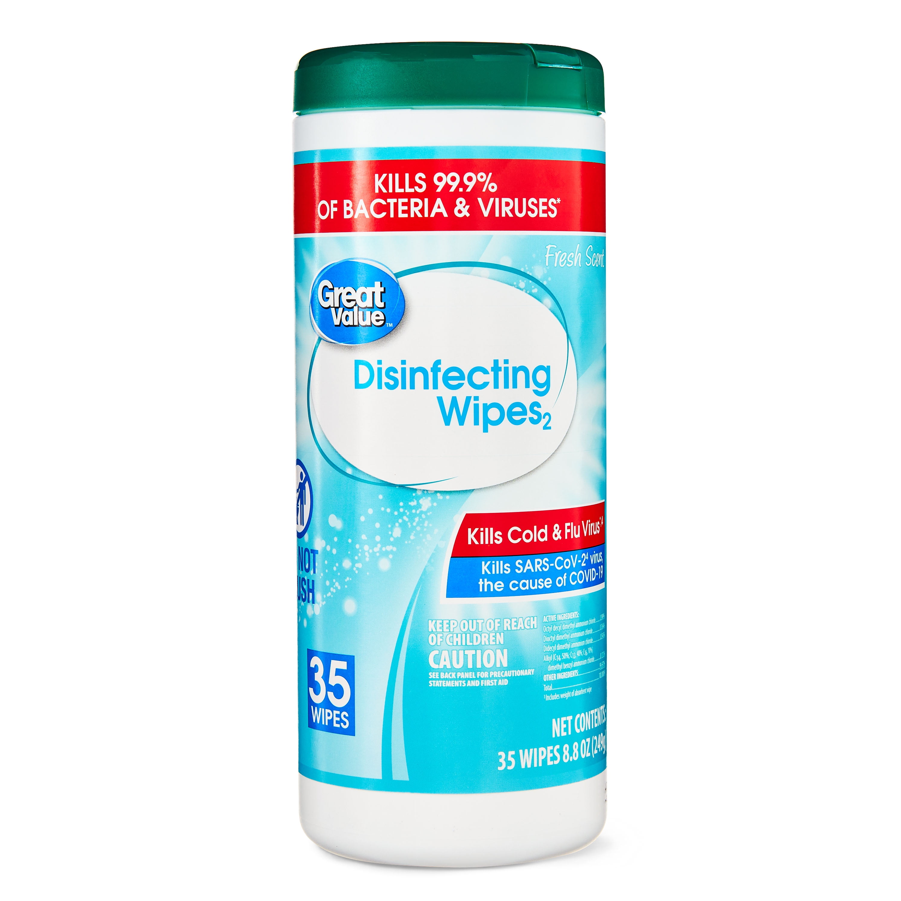 Great Value Disinfecting Wipes, Fresh Scent (Green, 35 Count) nkm01