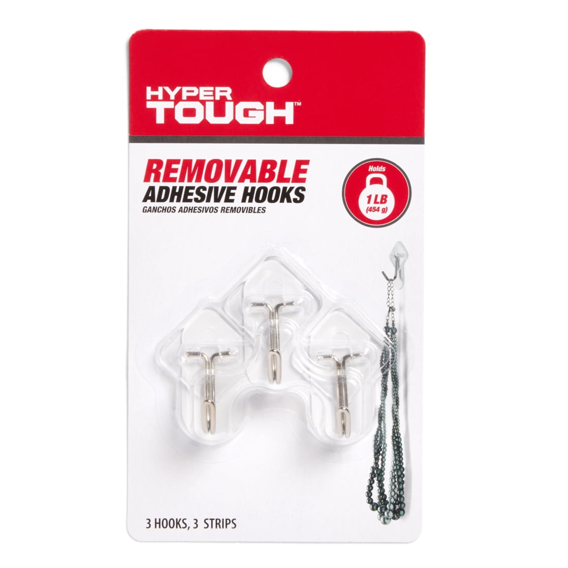 Hyper Tough Removable Hinged Hooks for Wall Organization, Damage-Free Adhesive Strips (Clear, 2 Pack, 1 lb Capacity) dtc66