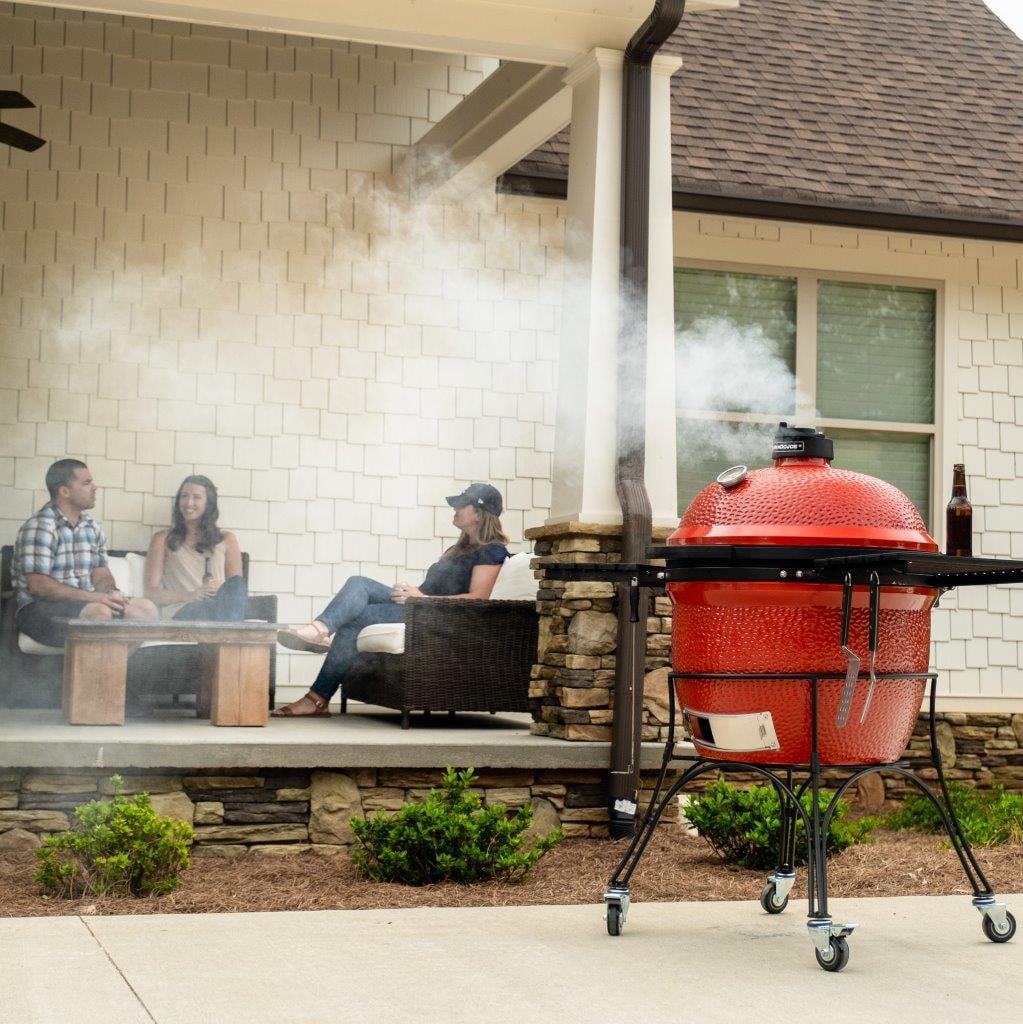 Kamado Joe Big Joe I 24 in. Ceramic Charcoal Grill with Cart and Side Shelves (Red, 24 in) 37rt4