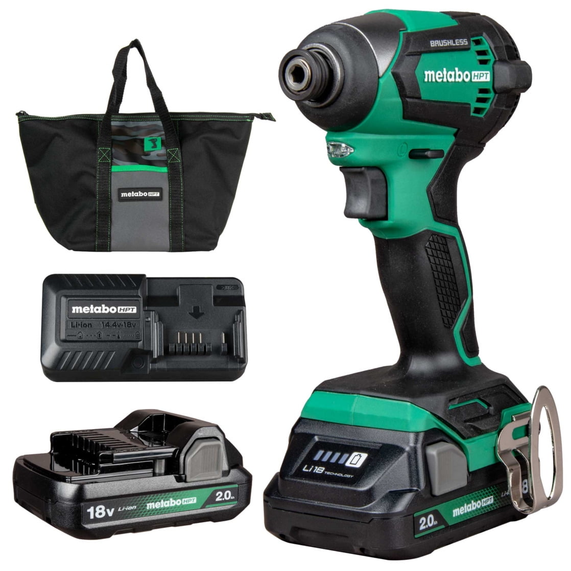 Metabo HPT 18V Cordless Impact Driver Kit, Brushless Motor, Variable Speed (Green, 1/4-In Chuck) bpxpi