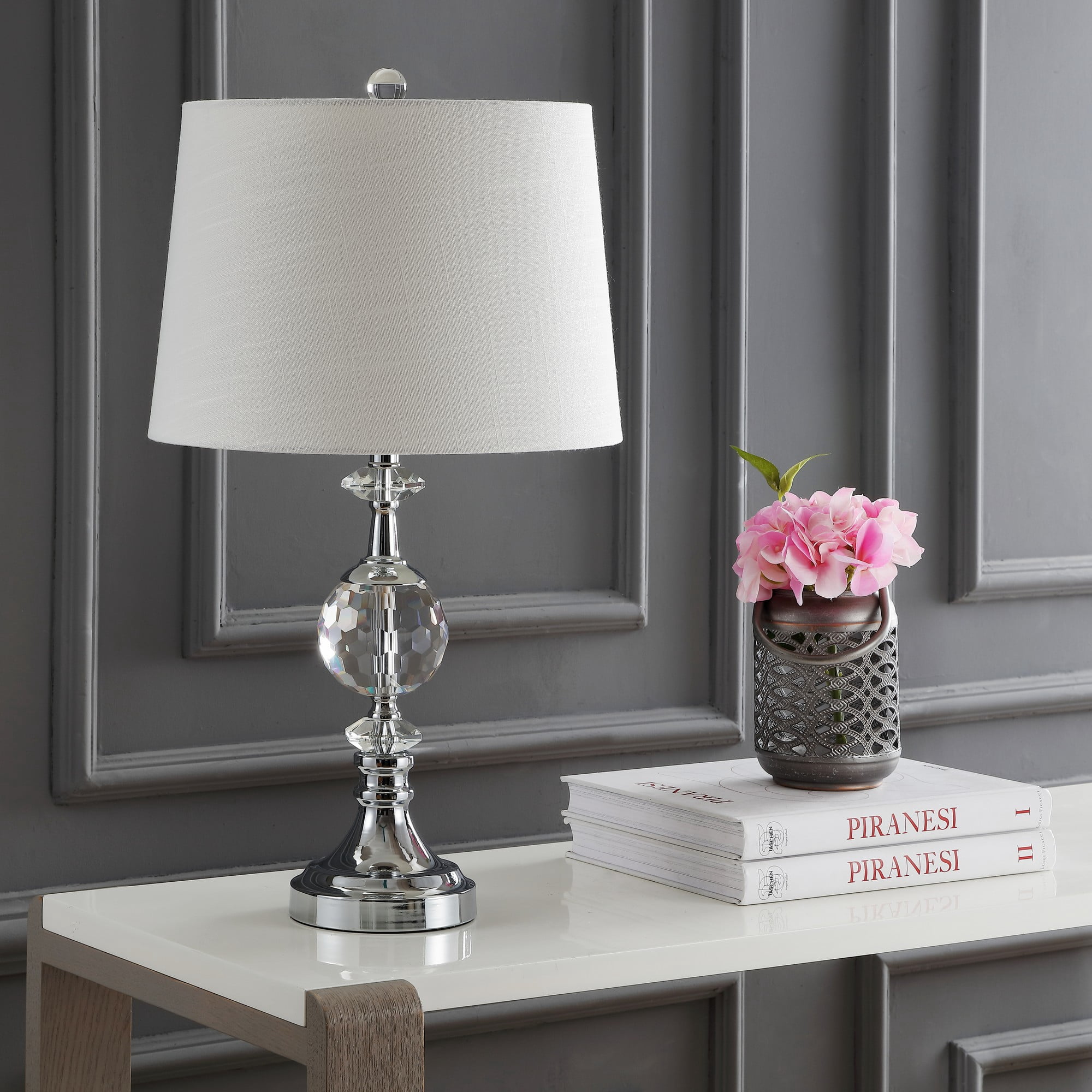 JONATHAN Y Channing LED Crystal Table Lamp, Modern Bedside Lighting (Clear/Chrome, 25.5 in) nn4tb