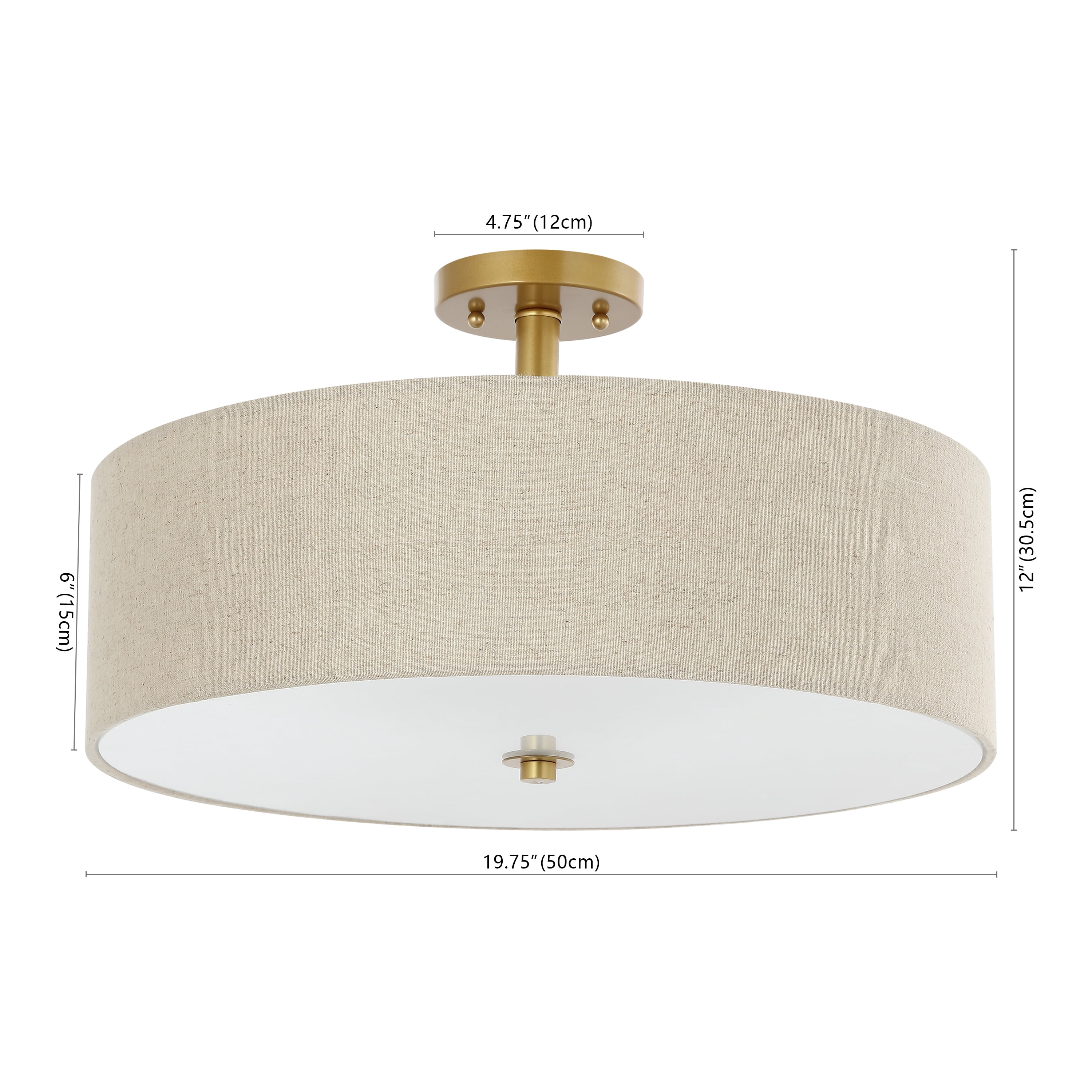 Safavieh Jolana Modern 3-Light Flush Mount Ceiling Fixture with Cotton Shade (Gold, 20 in) msjdj