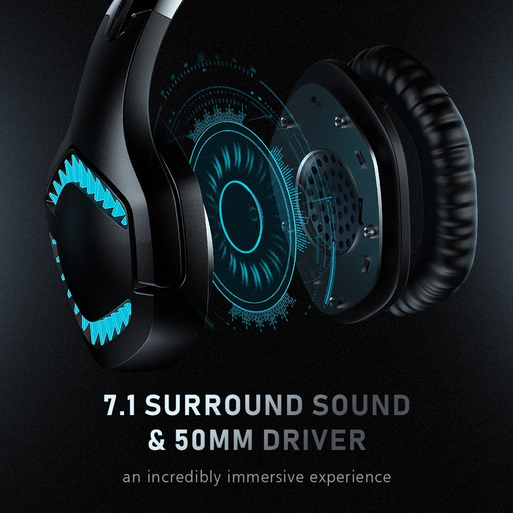 WodnHoak Gaming Headset with 7.1 Surround Sound, Noise Canceling Microphone & LED Lighting (Blue, 1 Pack) npkbr