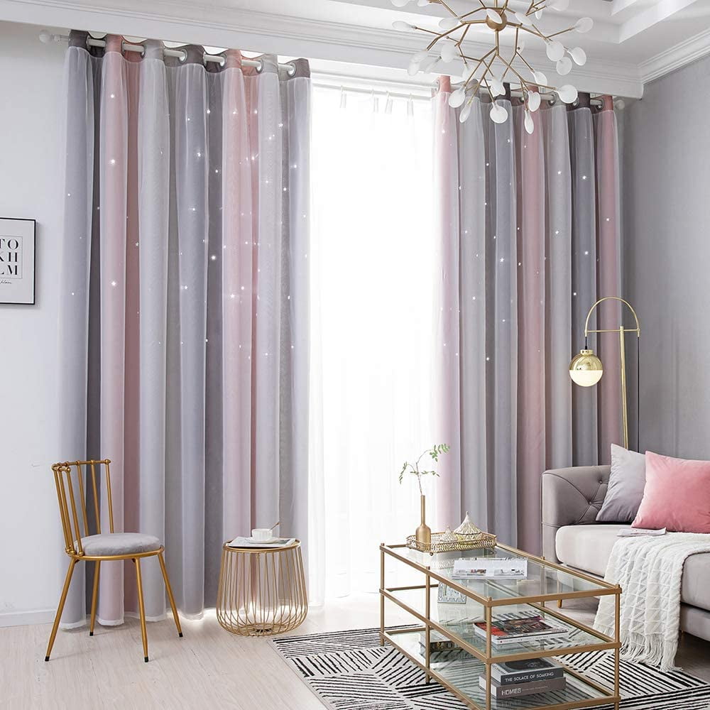 BSHAPPLUS Blackout Curtains with White Sheer Overlay Layered Window Drapes for Bedroom and Living Room (Blue and Yellow, 52 in x 84 in, 1 Panel) m16j2