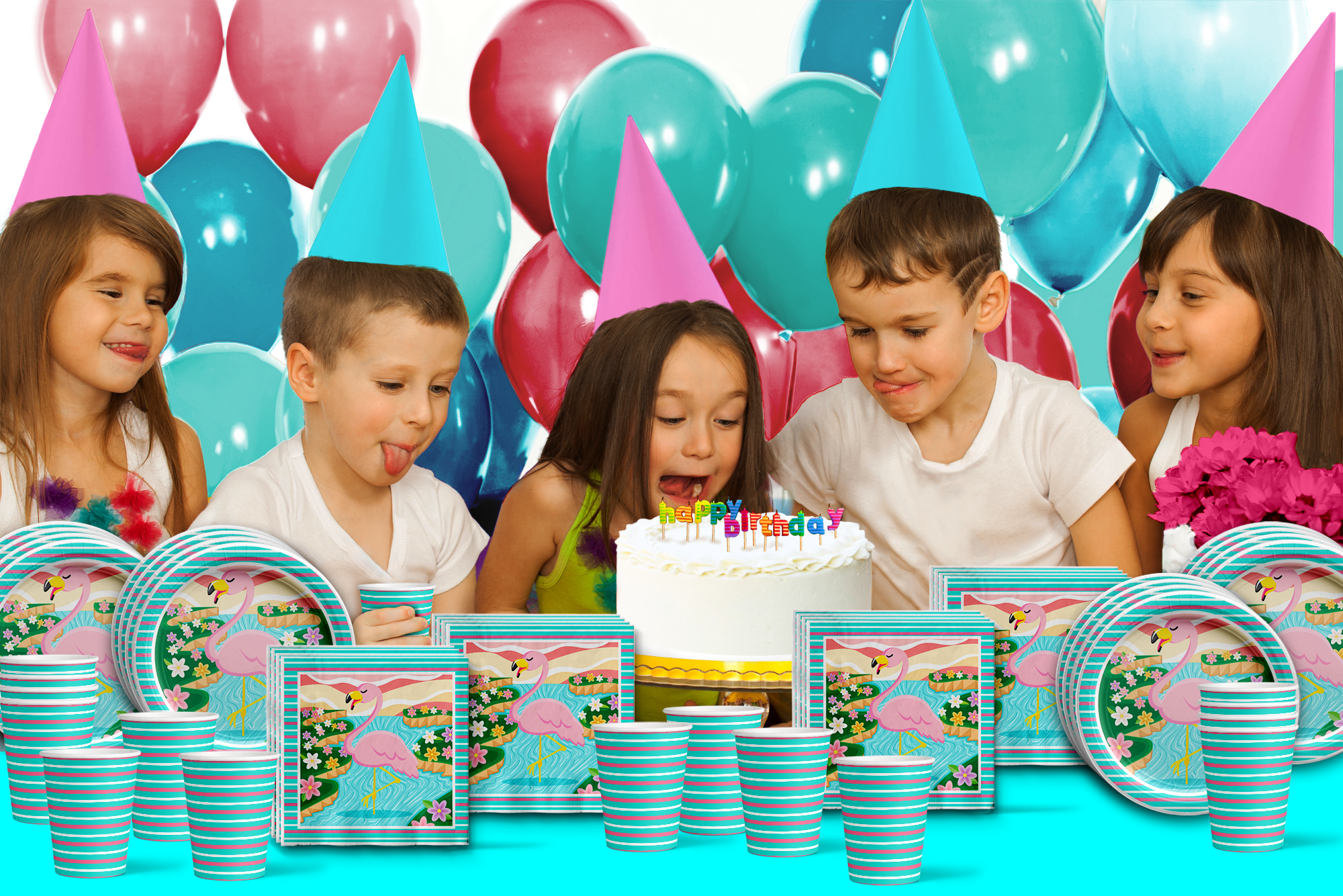 Birthday Galore Flamingo Party Supplies Tableware Set for 16 Guests (Pink, 48-Piece Kit) ev2yc