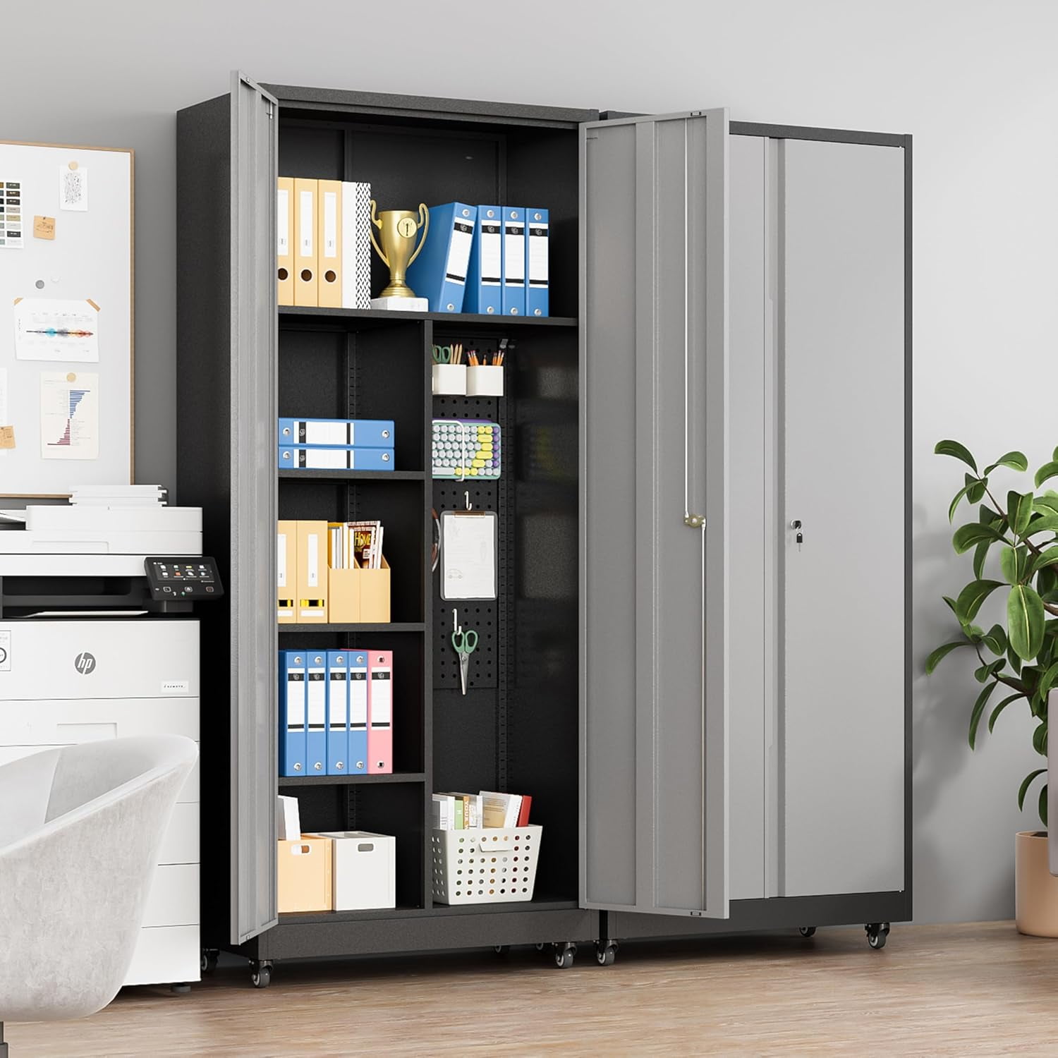 Kooyon Metal Garage Storage Cabinet with Locking Doors and Adjustable Shelves (Black, 72 in H x 36 in W x 18 in D) dq2e3