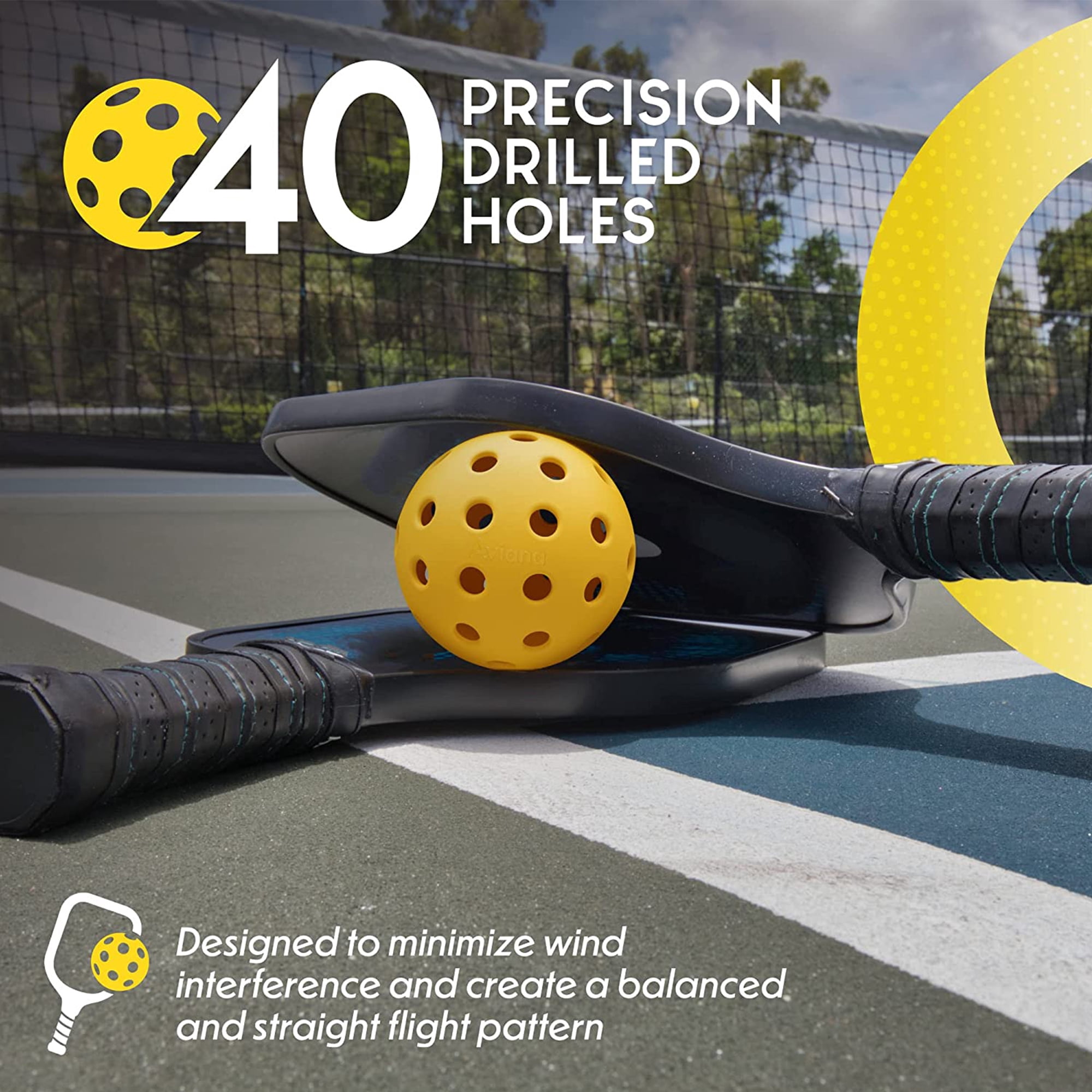 Pro Aviana Outdoor Pickleball Balls Tournament Grade High-Visibility (Yellow, 6-Pack) jikdp