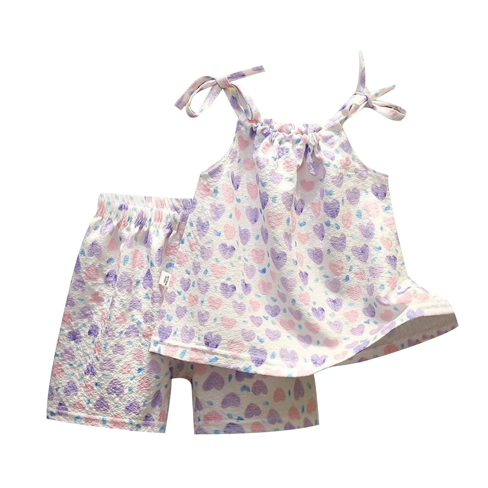 THDHVS Baby Girl Summer Outfit Set, 2 Piece Bloomer Shorts and Top Set (Multicolor, 1-2 Years) o7021