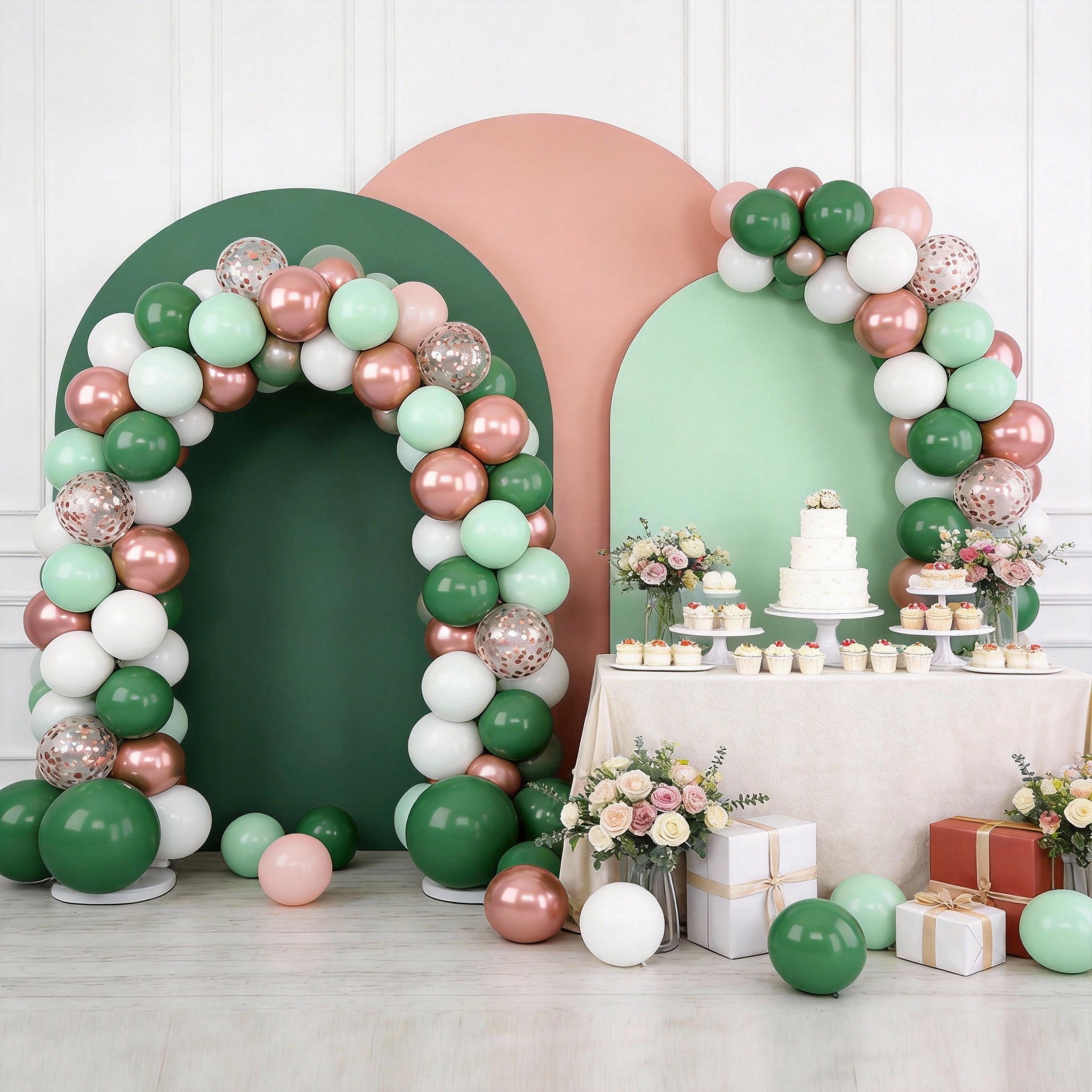 Qiameng Sage Green and Metallic Rose Gold Balloon Arch Kit (70 Pieces, 12 in) o5p5k