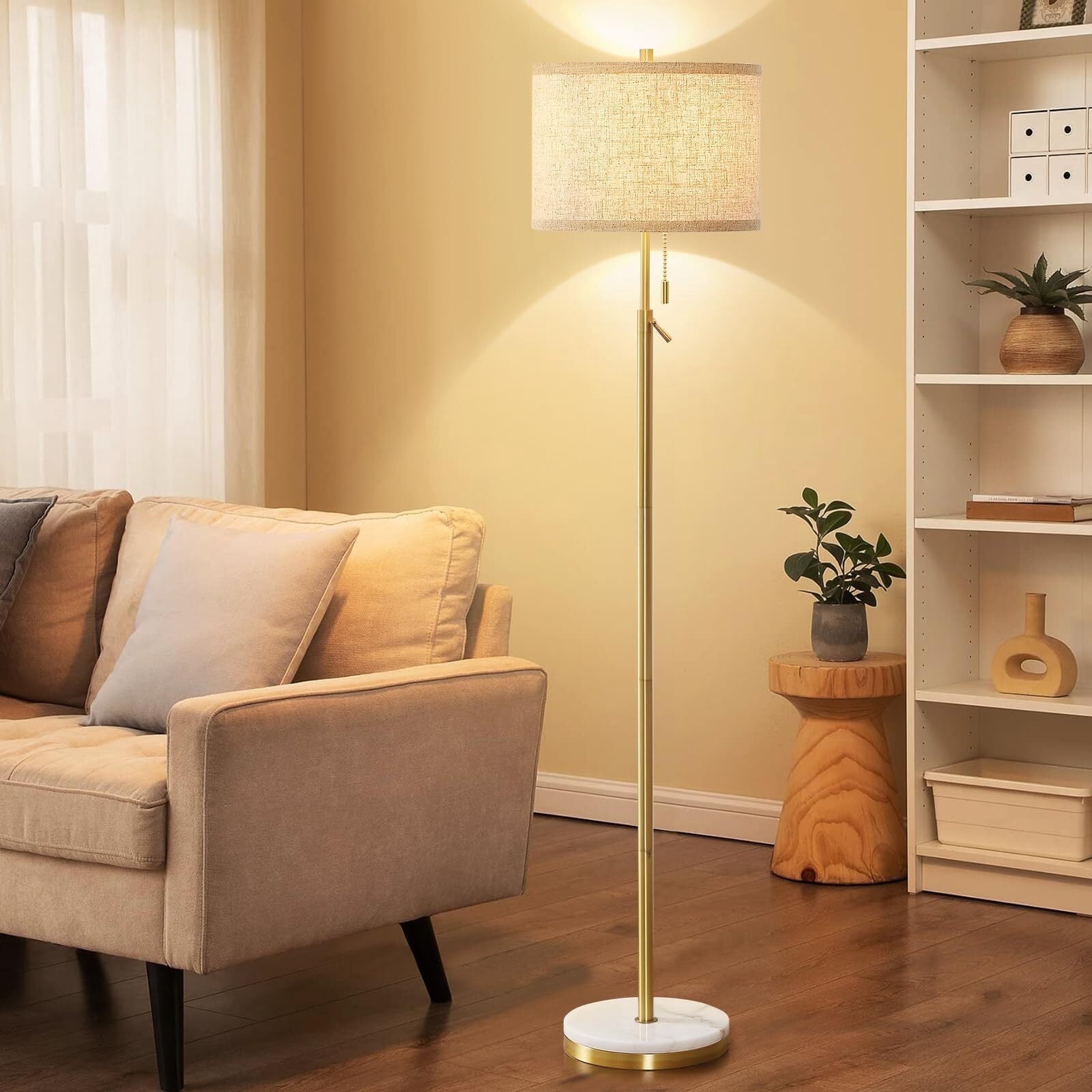 NATYSWAN Modern Floor Lamp with Marble Base, Adjustable Height Standing Lamp for Living Room and Bedroom (Gold, 55-64 in) 9fhm7