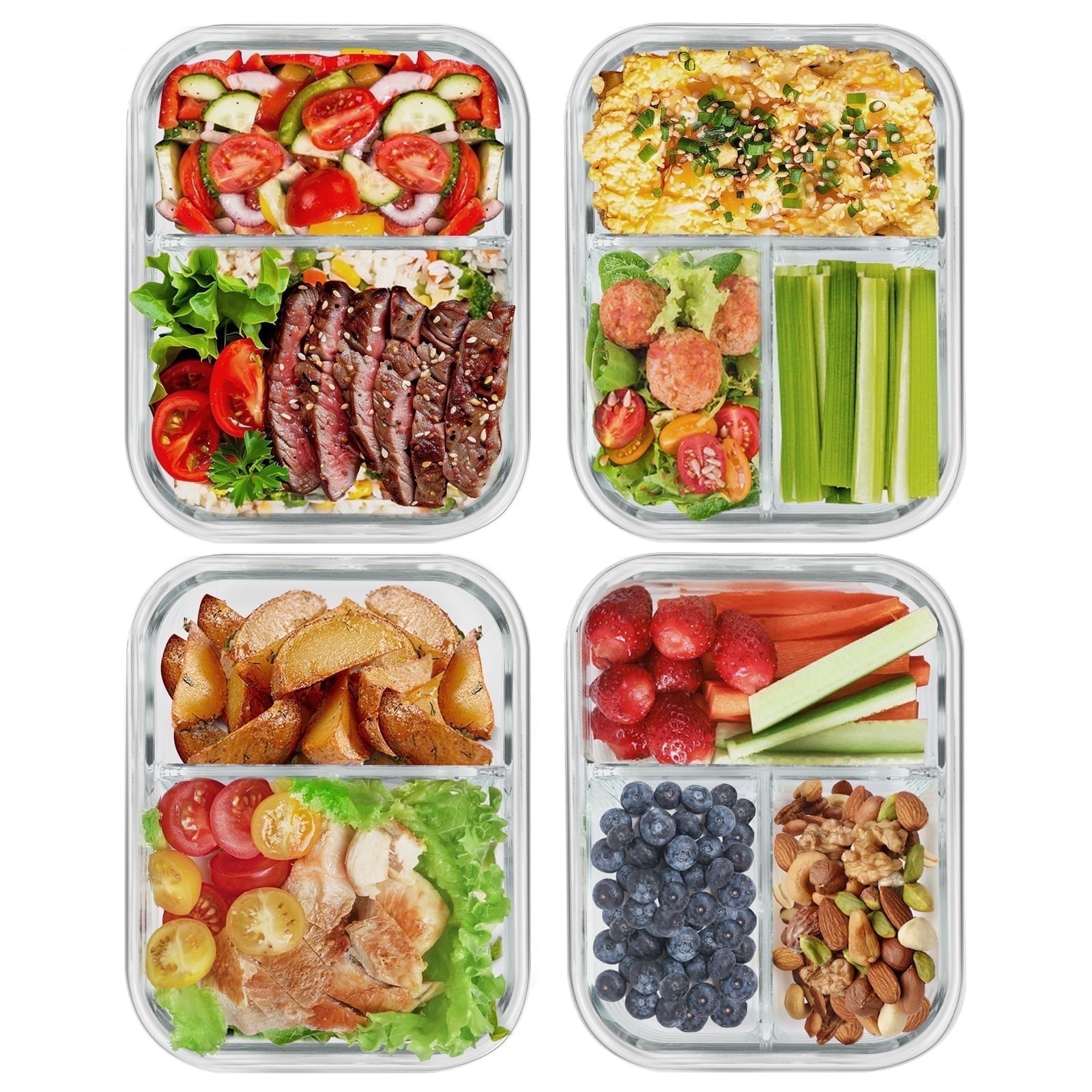 Taimasi Glass Food Storage Containers, Airtight Meal Prep Set with Snap-Lock Lids (Grey, 4-Pack, 32 oz) 55pdq