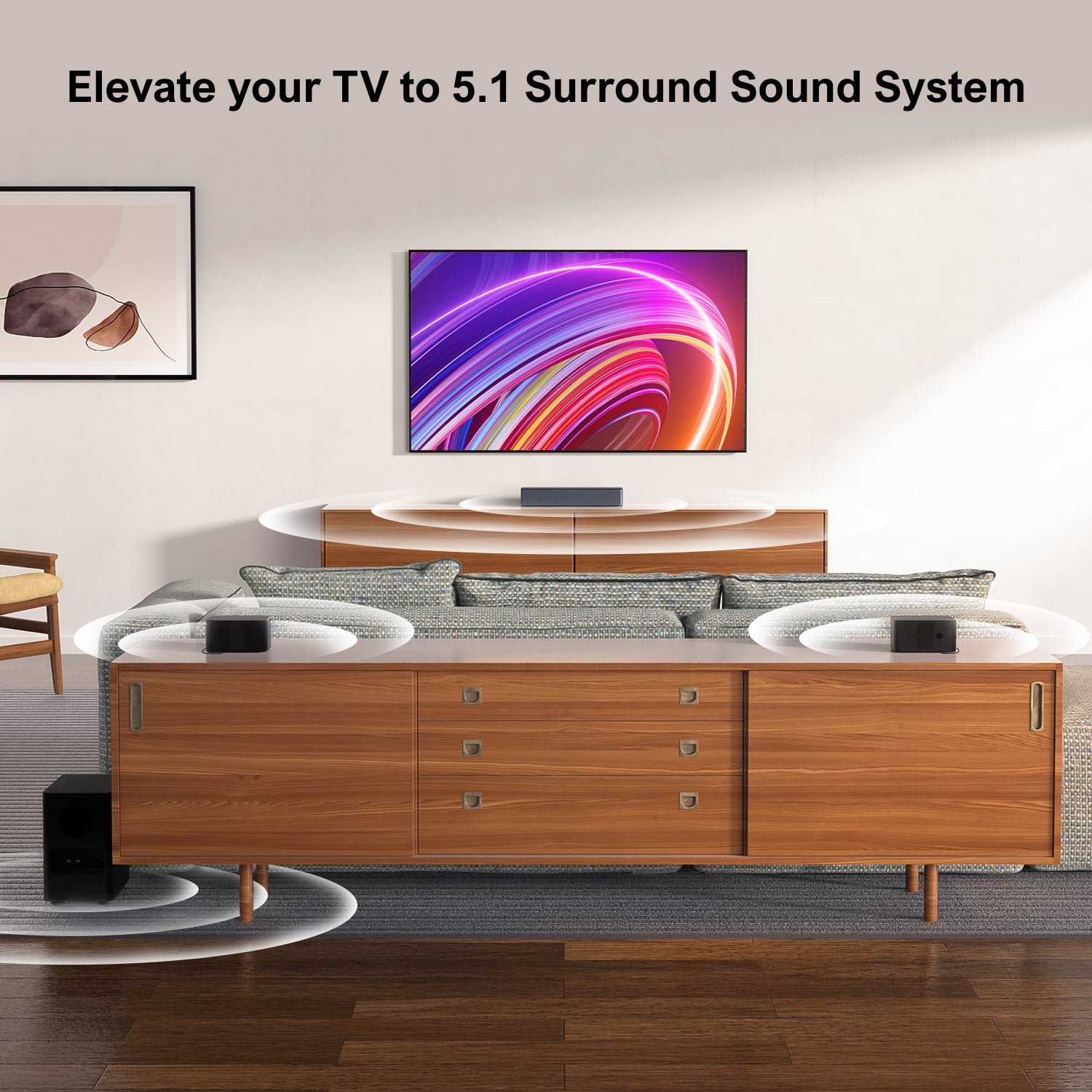 Ultimea 5.1 Surround Sound Bar System with Wireless Subwoofer and Rear Speakers (Black, 350W) cw0y4