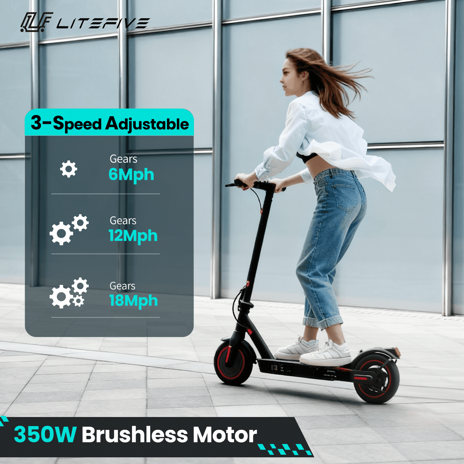 LiteFive LF3 Electric Scooter for Adults, Portable Foldable Commuter E-Scooter with 350W Motor (Black, 26 lb) f8jus
