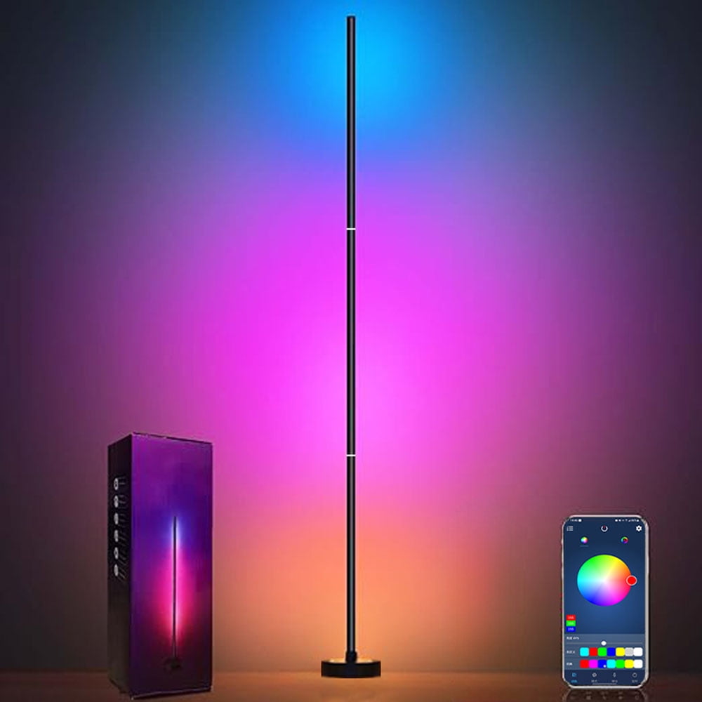 Finedea Smart RGB LED Corner Floor Lamp, Music Sync Color Changing Mood Lighting with App Control (56 in) 48vrk