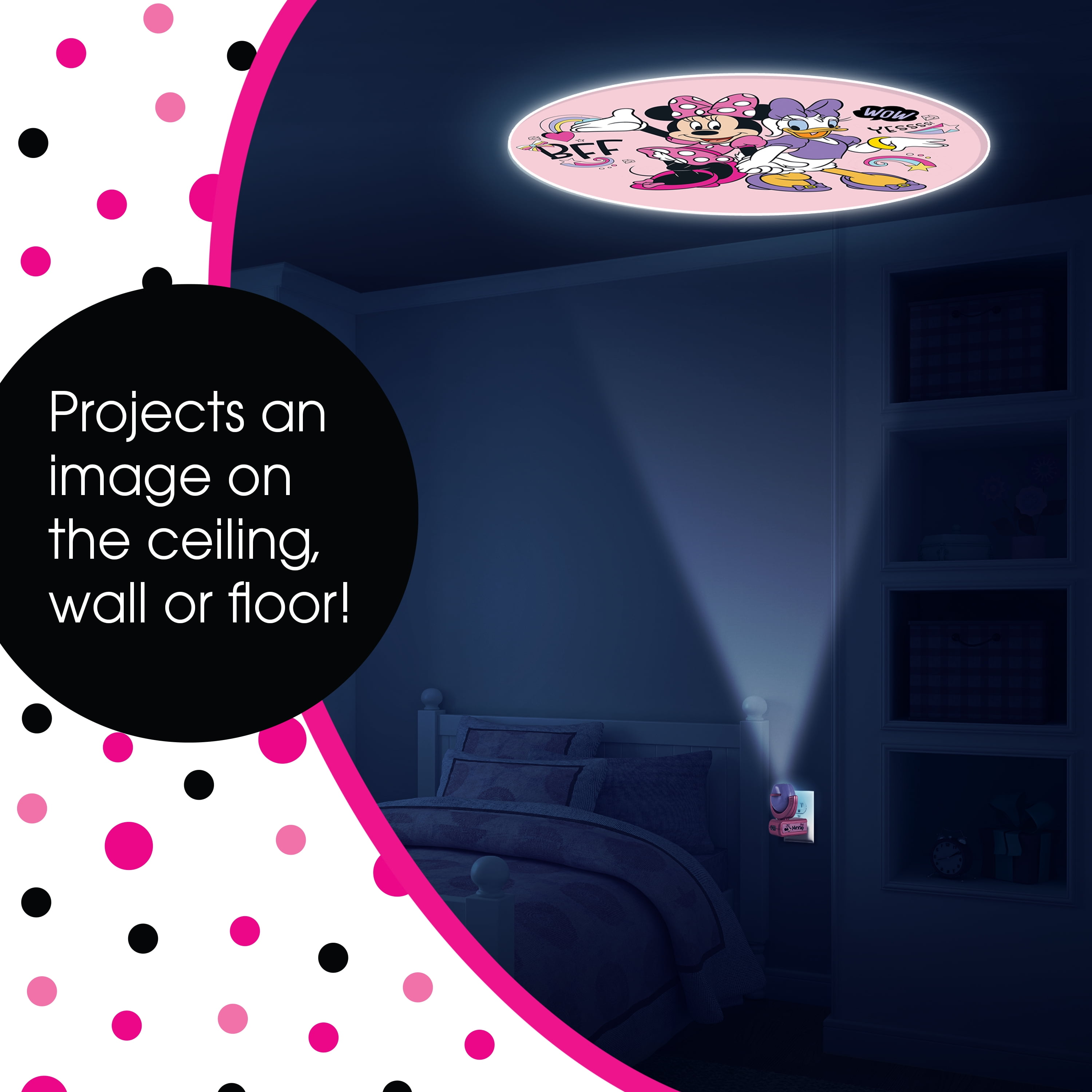 Disney Minnie Mouse Projectables LED Night Light, 6-Image Projection, Light Sensing (Pink, 7.25 in x 1.65 in) xaz2j