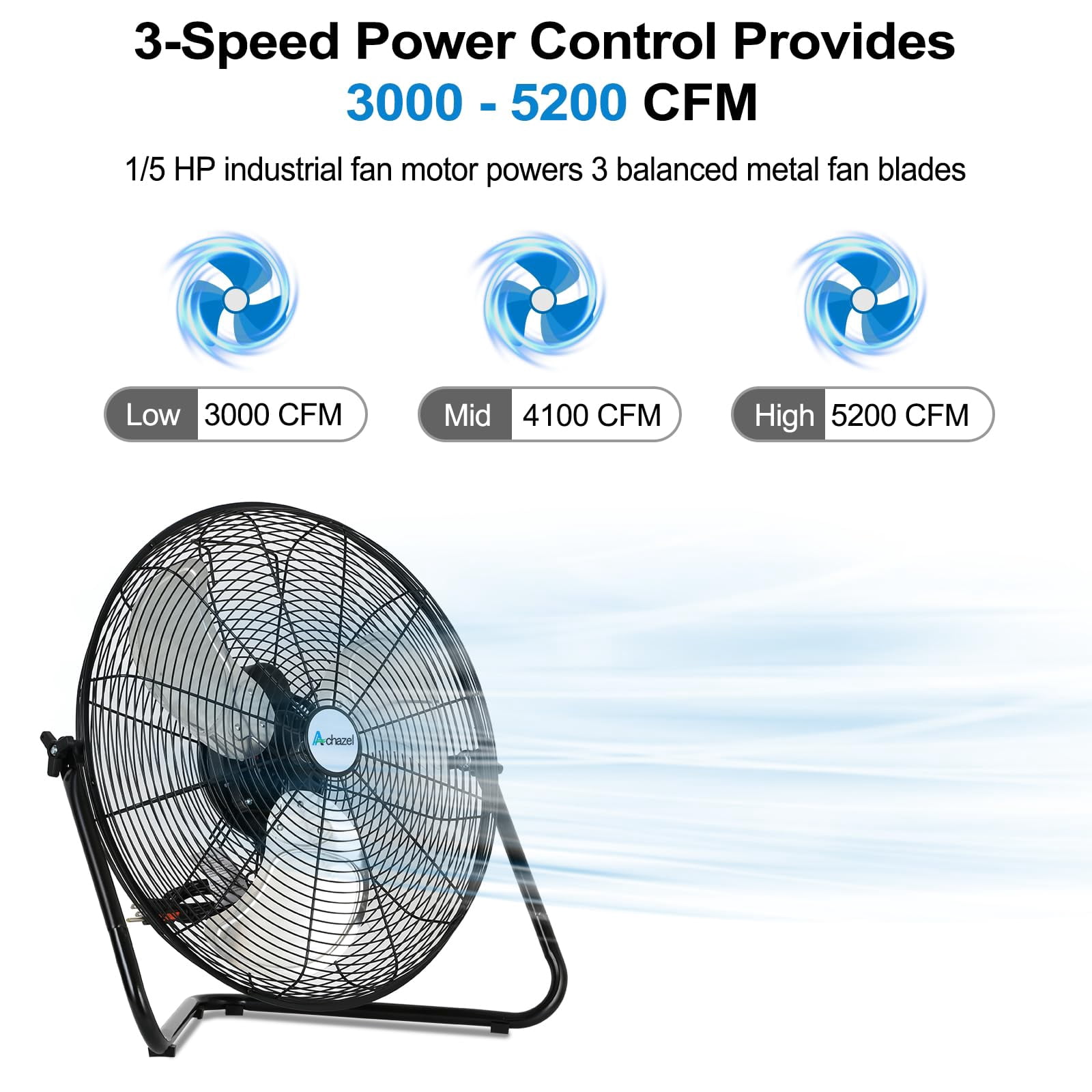 Achazel 20 in High Velocity Industrial Floor Fan (Black, 20 in) 6xn14