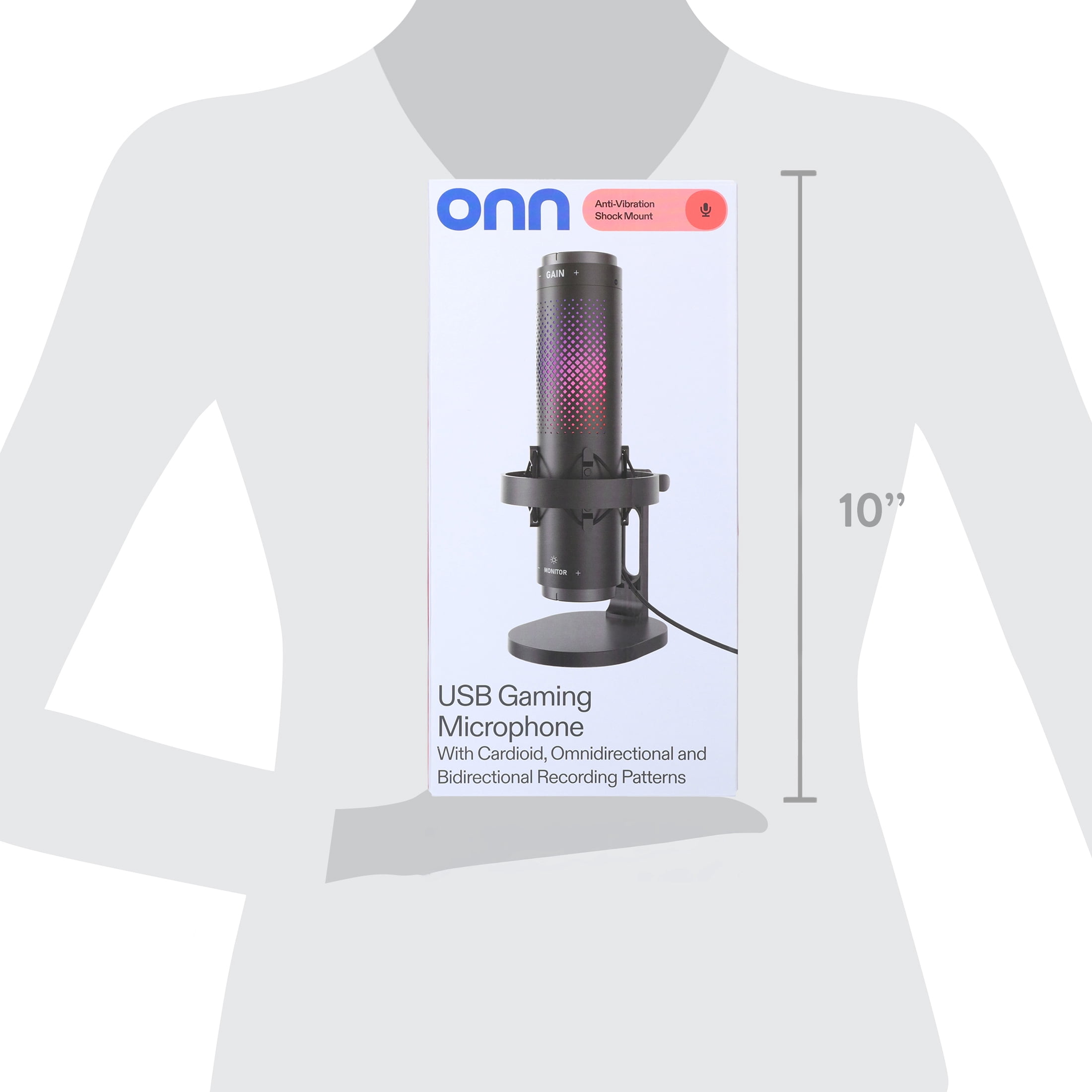 onn USB Tri-Pattern Gaming Microphone with Adjustable Volume and Mute Controls (Black) lhoe9