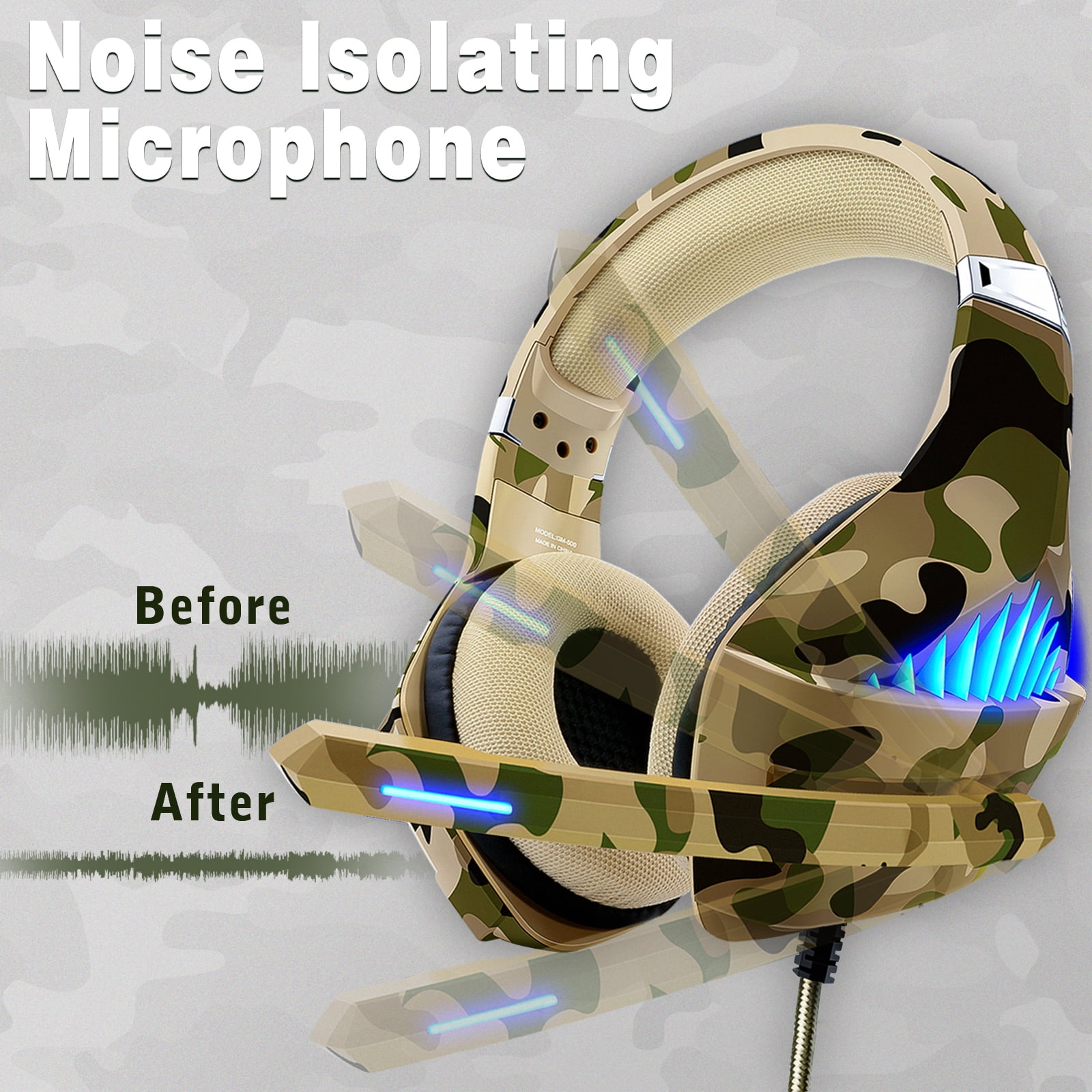 Beexcellent Gaming Headset with Noise Cancelling Microphone and Stereo Surround Sound (Camouflage, 1 Unit) lmajg