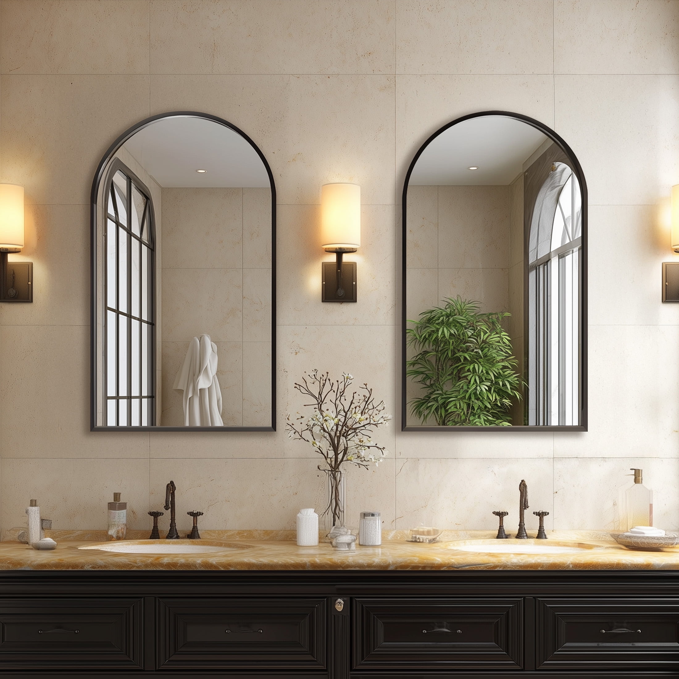 CONCETTA Arched Wall Mirror, Decorative Bathroom Vanity Mirror with Metal Frame (Black, 20 in x 30 in) 4d3t7