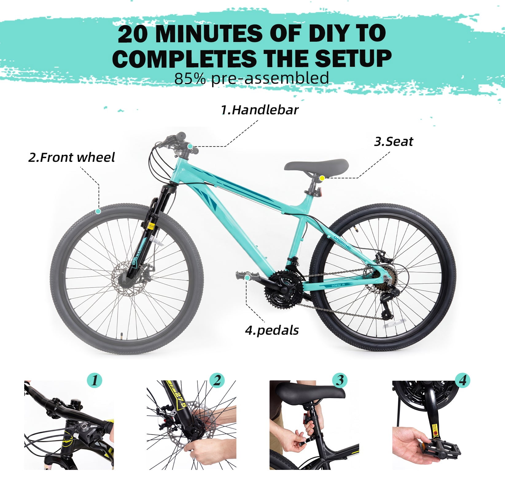Hykolity 26 Inch Mountain Bike, 21-Speed Full Suspension MTB with Aluminum Frame (Light Aqua, 26 in) 137il