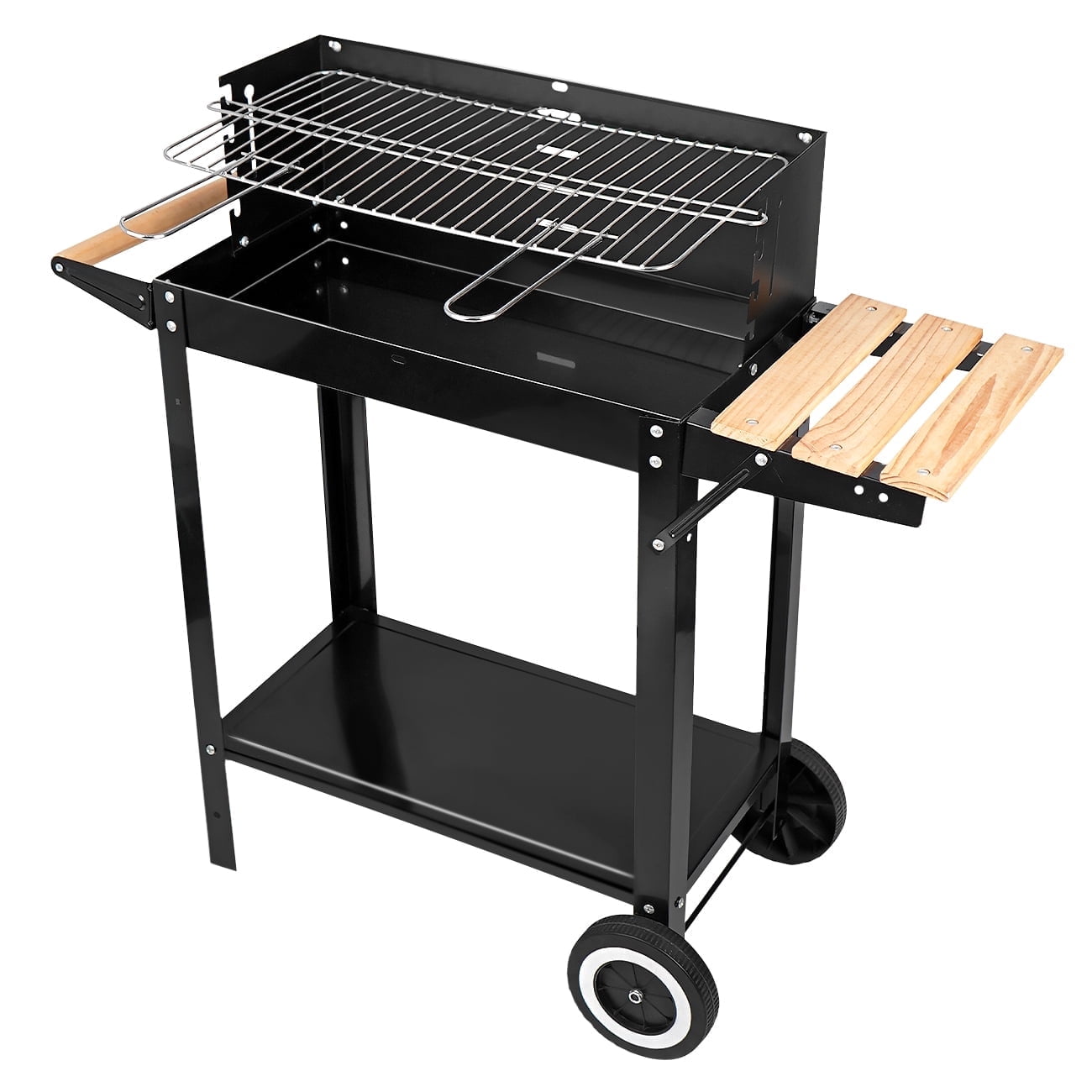 Linsen-outdoors Stainless Steel Charcoal Grill with Wheels, Portable Outdoor BBQ Grill for Backyard and Patio (Black, 30 in x 18 in) hktfj