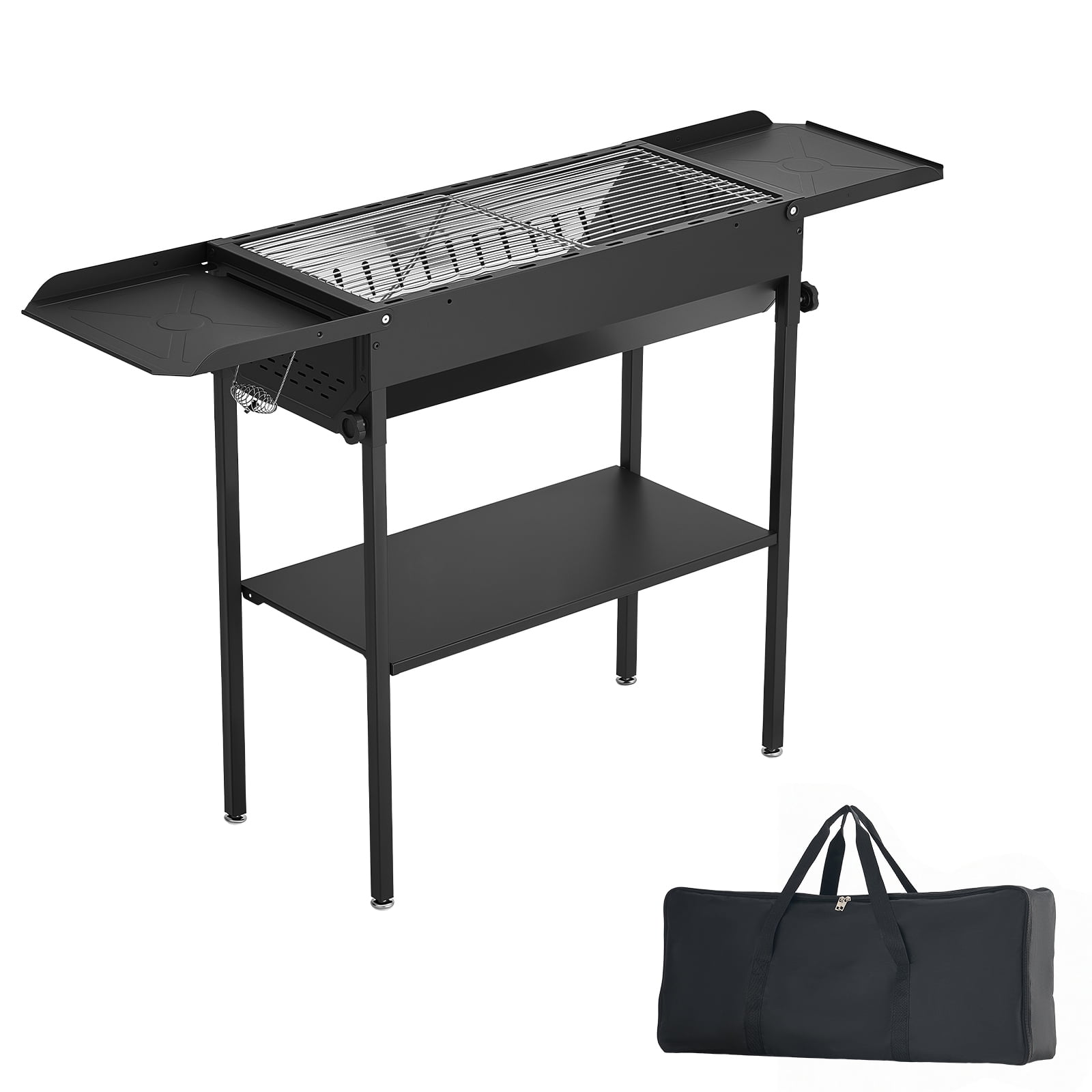 KFFKFF Foldable Charcoal Grill, Portable BBQ Grill with Adjustable Height and Side Tables (Black, 314 sq.in.) 2p0vs