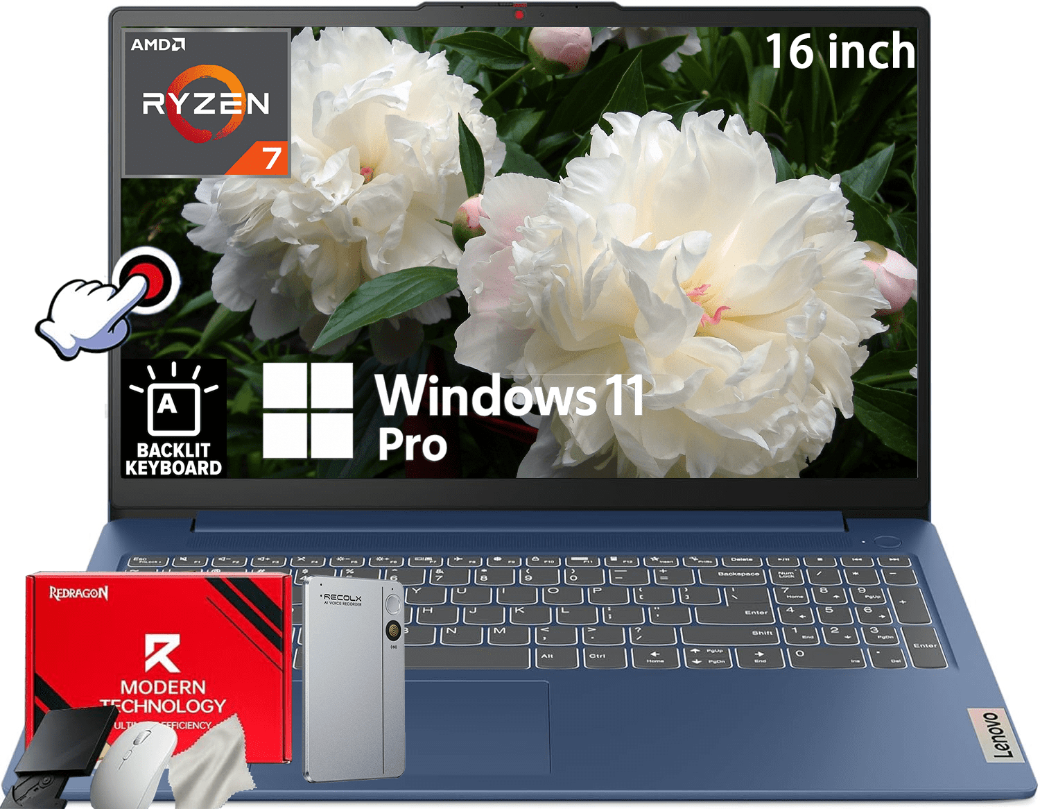 Lenovo IdeaPad Slim 5 Laptop, AMD Ryzen AI 7 350, 16 in WUXGA IPS Touchscreen, 16GB RAM, 1TB SSD, Wi-Fi 7, Windows 11 Pro (Cosmic Blue, 16 in) vrm24