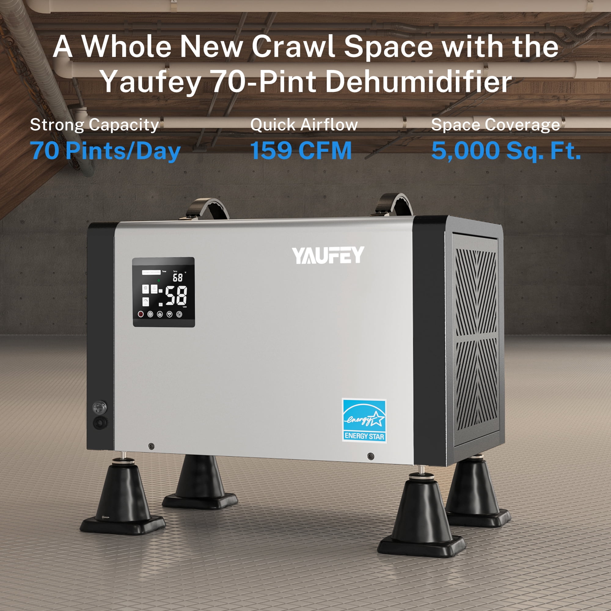Waykar 70 Pint Commercial Dehumidifier for Basements and Large Spaces (White, 16.54 x 12.99 x 11.81 in) 1zq2u