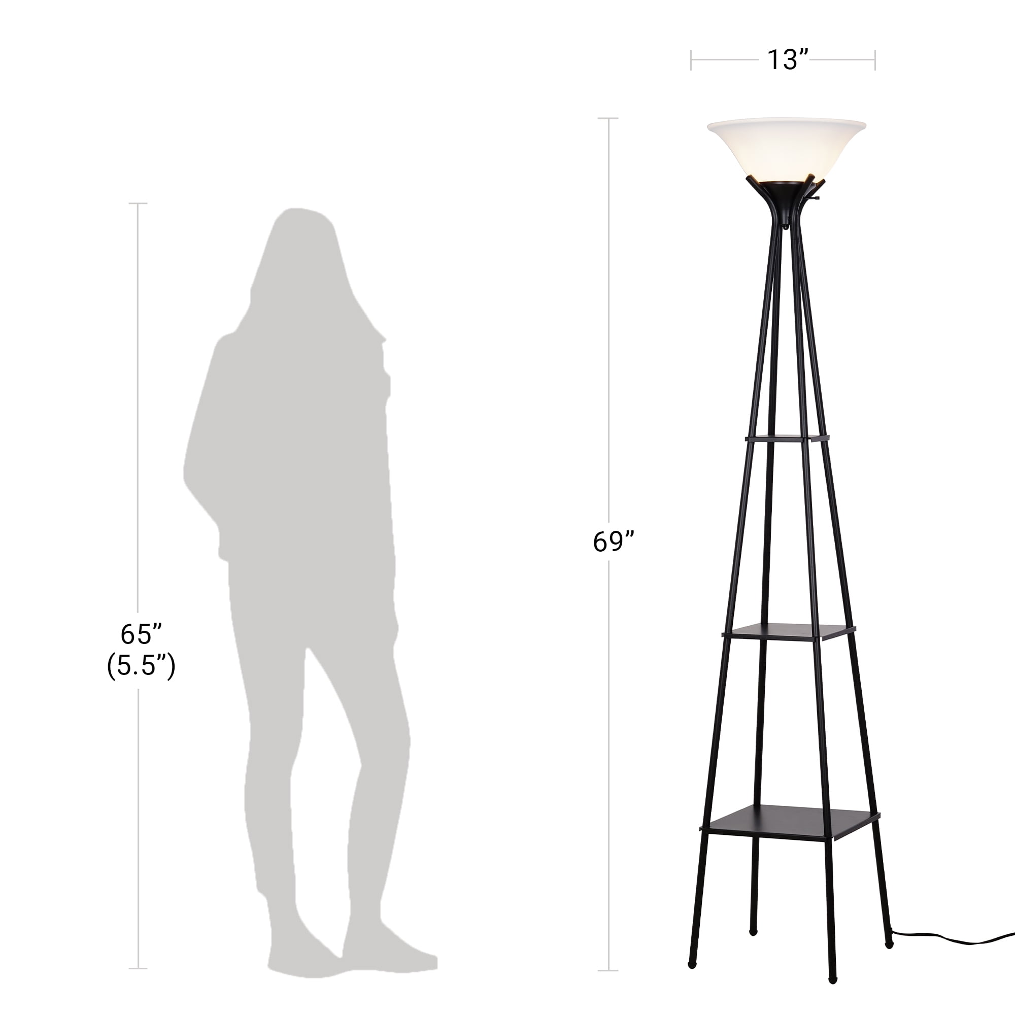 Mainstays Etagere Floor Lamp with Shelves, Charcoal Metal Finish (69 in H x 13 in W) yv1q5
