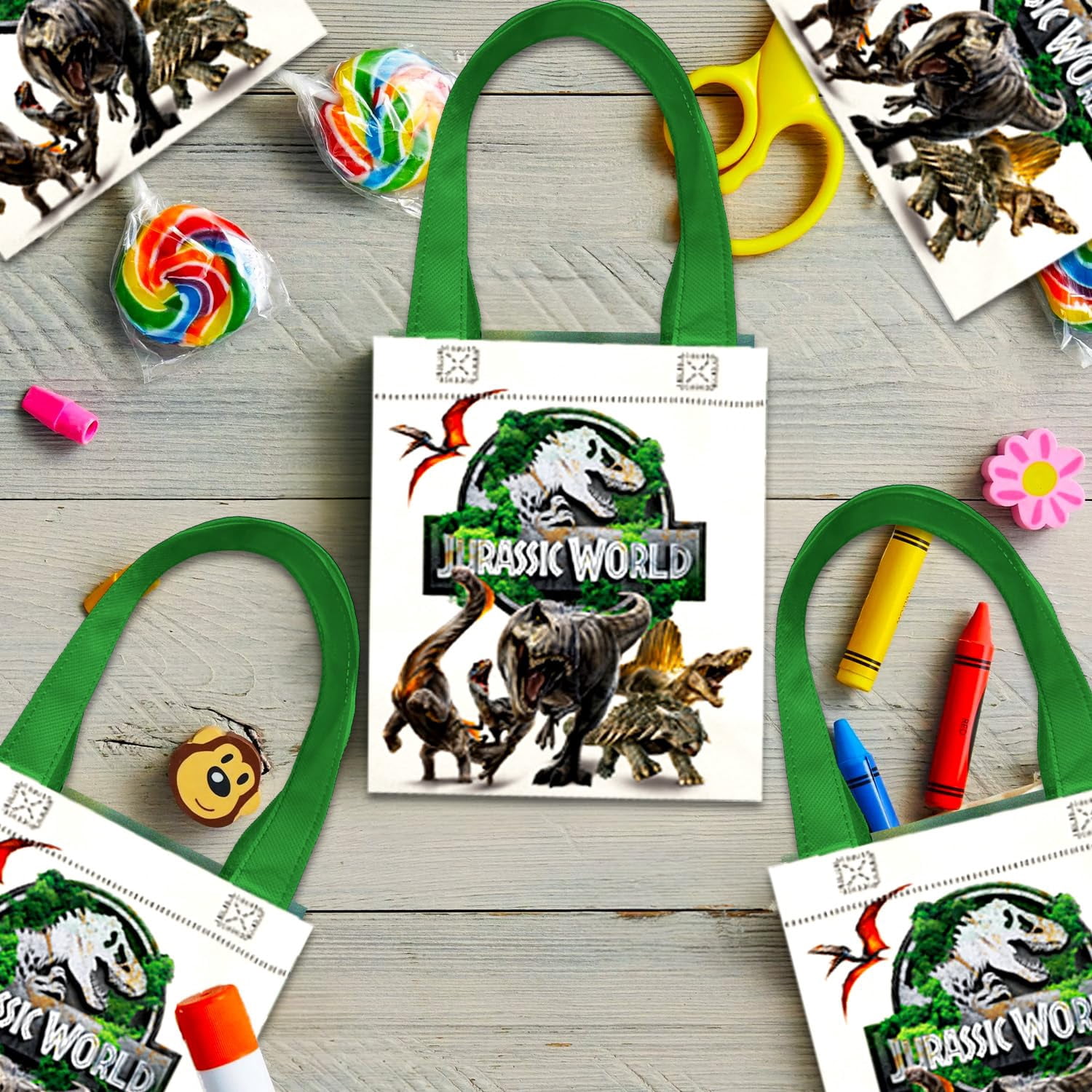 Jurassic World Dinosaur Party Favor Bags (Reusable Mini Totes, 24 Pack, 8 in) z7kg2
