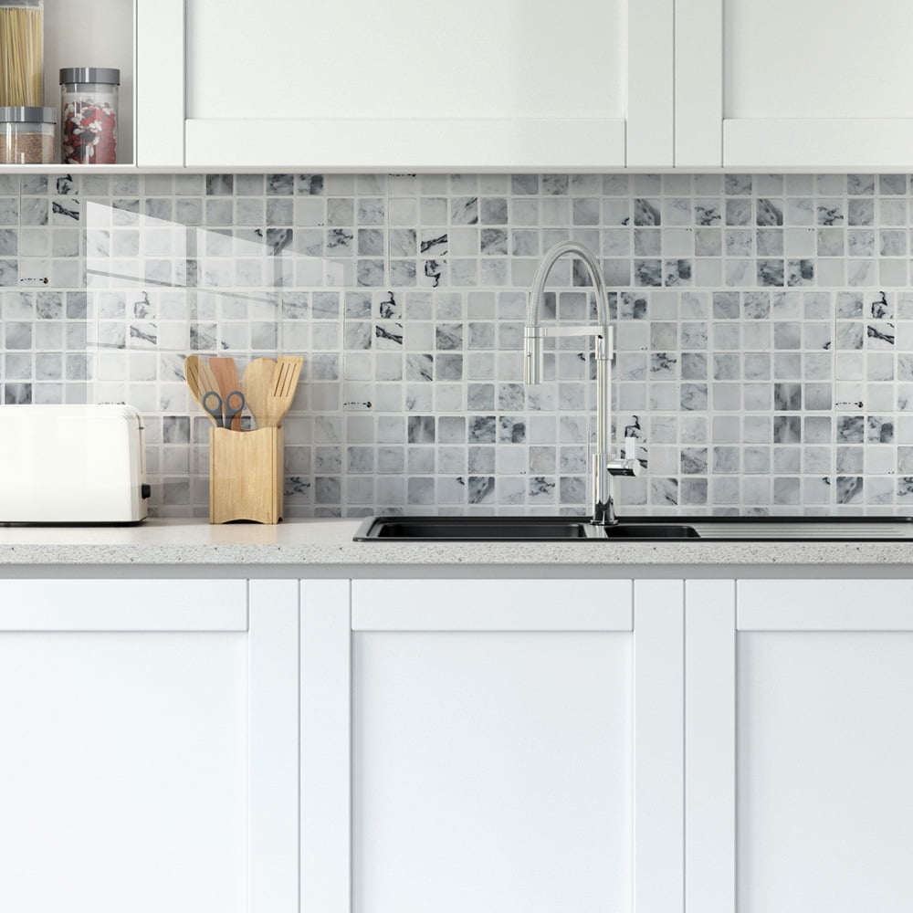 YiZeDaMS Peel and Stick Backsplash Tile Stickers, Waterproof Vinyl Wall Decals for Kitchen and Bathroom (Marble, 12 x 12 in, 9-Piece Set) 4uer7