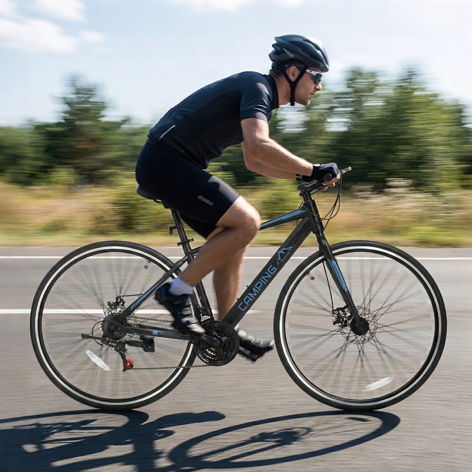Ktaxon 700C Road Bike, 21-Speed Commuter Bicycle with Dual Disc Brakes, High-Carbon Steel Frame (Black, 700C) 4u80h