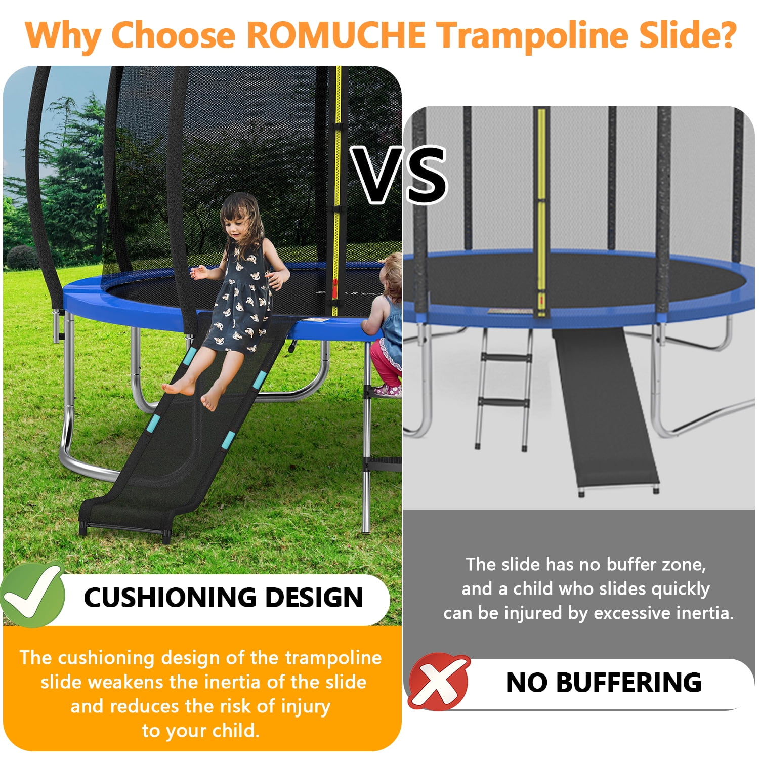 ROMUCHE Trampoline Slide and Ladder Attachment with Safety Handles (Black, 60 in x 20 in) loyu3