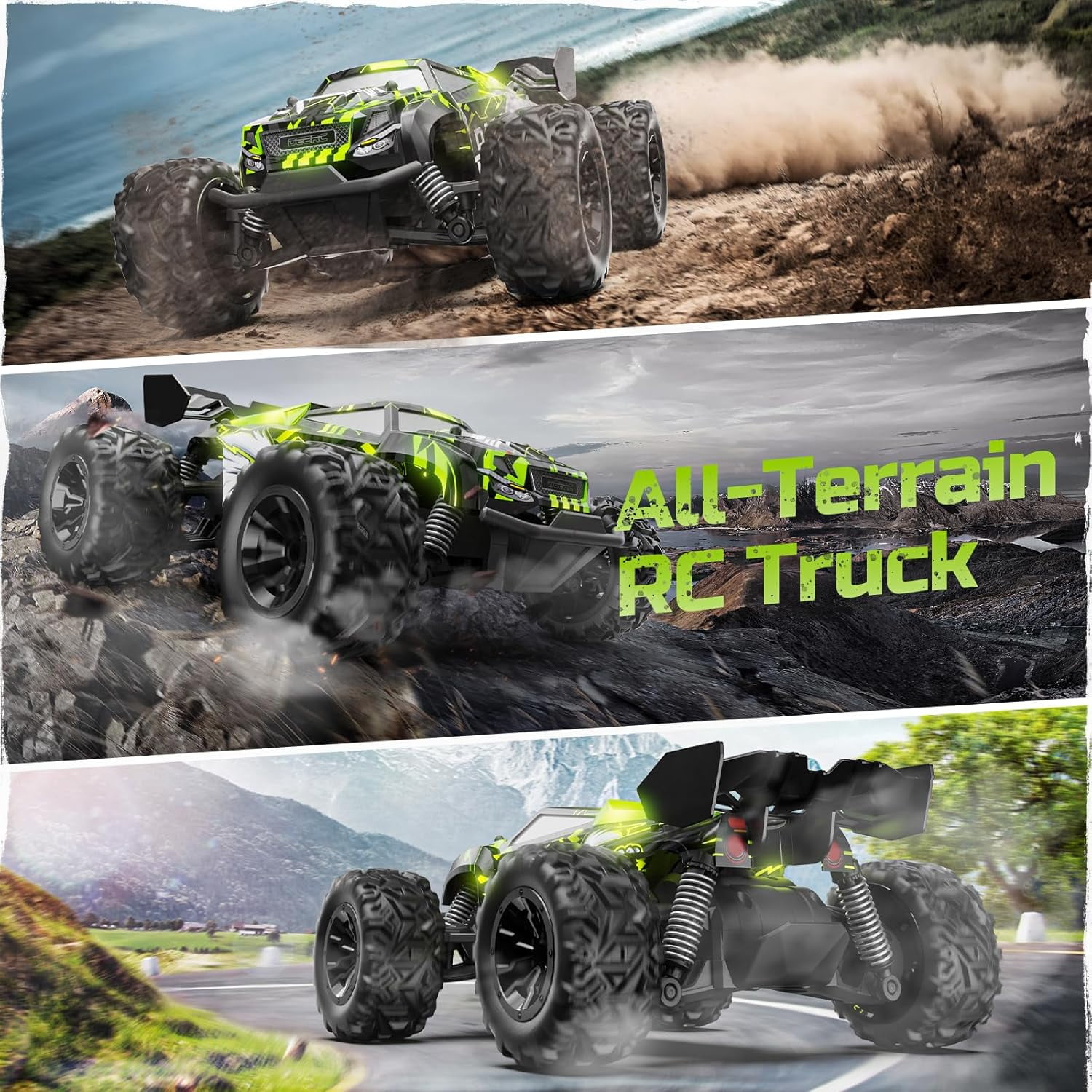 DEERC Remote Control Car, All-Terrain Off-Road Monster Truck with LED Lights and 2 Rechargeable Batteries (Green, 1 Pack) nyho8