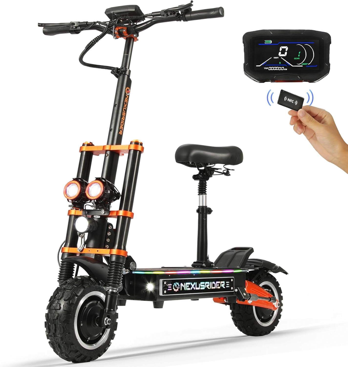 SMLRO Tank500 6000W Foldable Electric Scooter, High-Speed Off-Road E-Scooter with Dual Hydraulic Brakes (Black, 65 Miles Range) 9q88y
