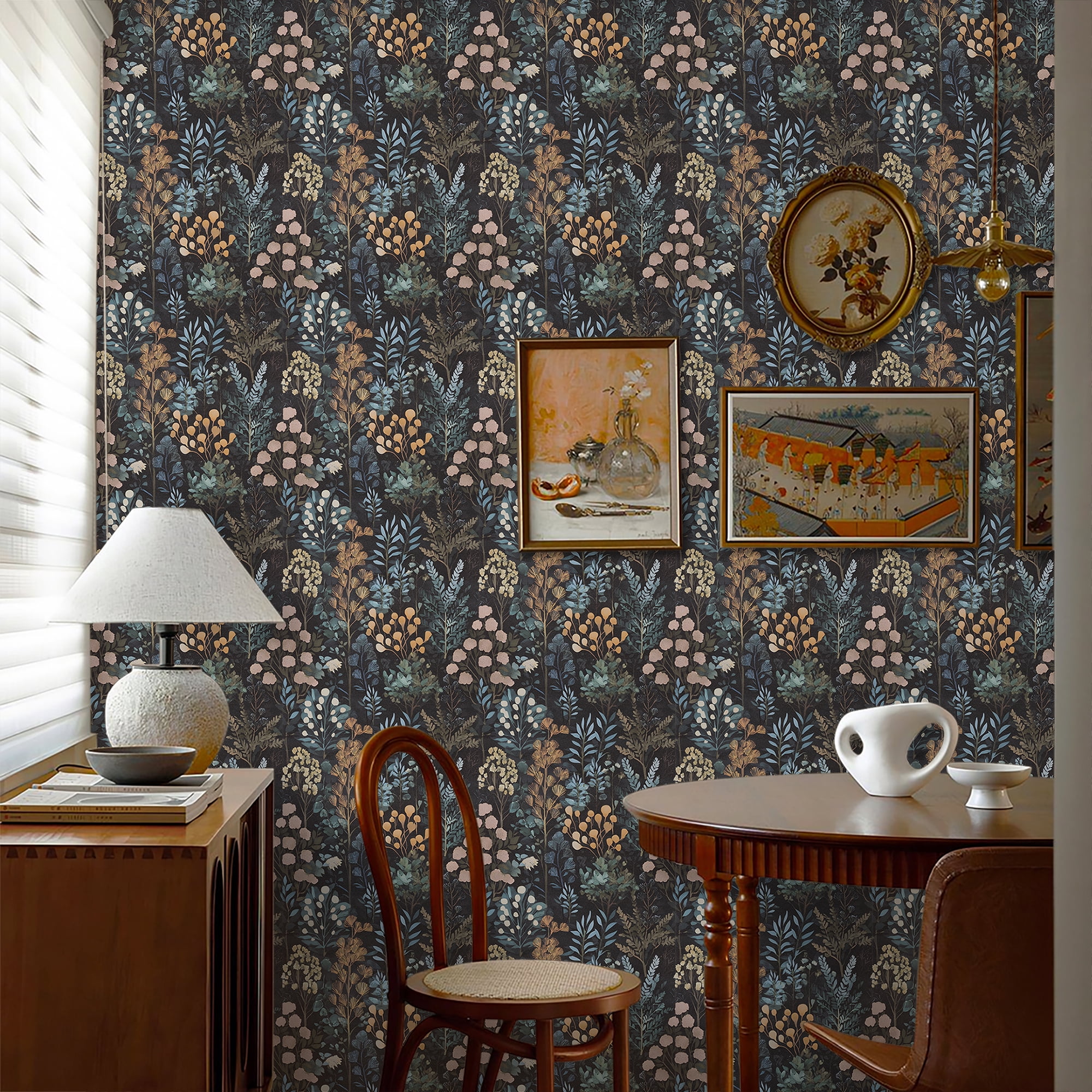 UMIGGEE Floral Peel and Stick Wallpaper, Self-Adhesive Contact Paper for Furniture Renovation (Black, 17.3 in x 118 in) z6949