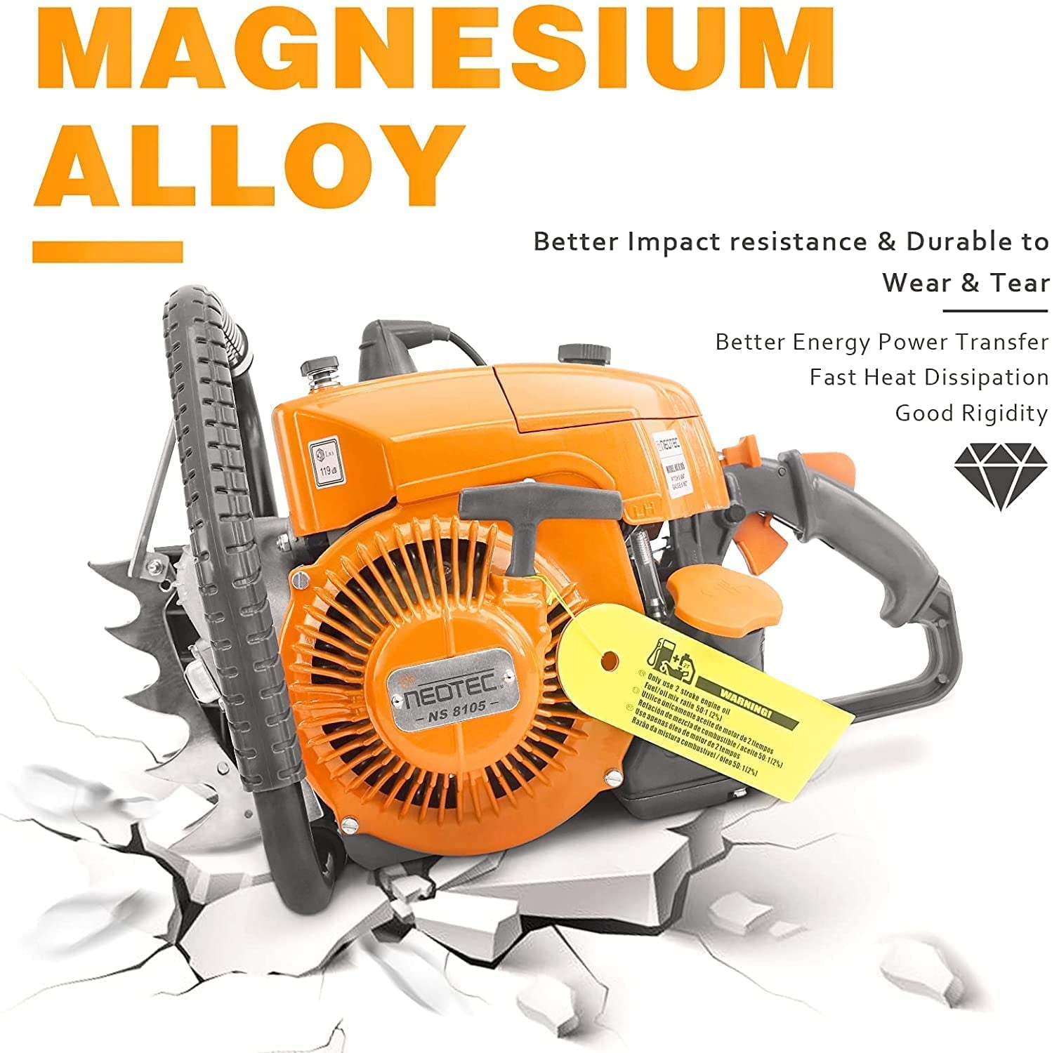 Neotec 105cc Gas Chainsaw with 36 in Guide Bar, Professional Heavy-Duty Gasoline Wood Cutting Saw (Orange, 36 in) yguev