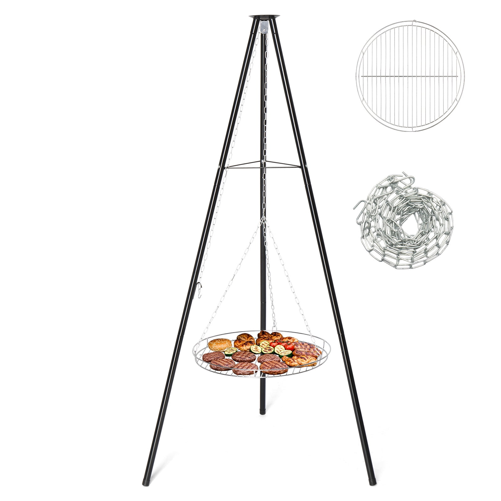 Zimtown Campfire Tripod Grill Swing Cooking Set with Adjustable Rack (Silver) lwovv