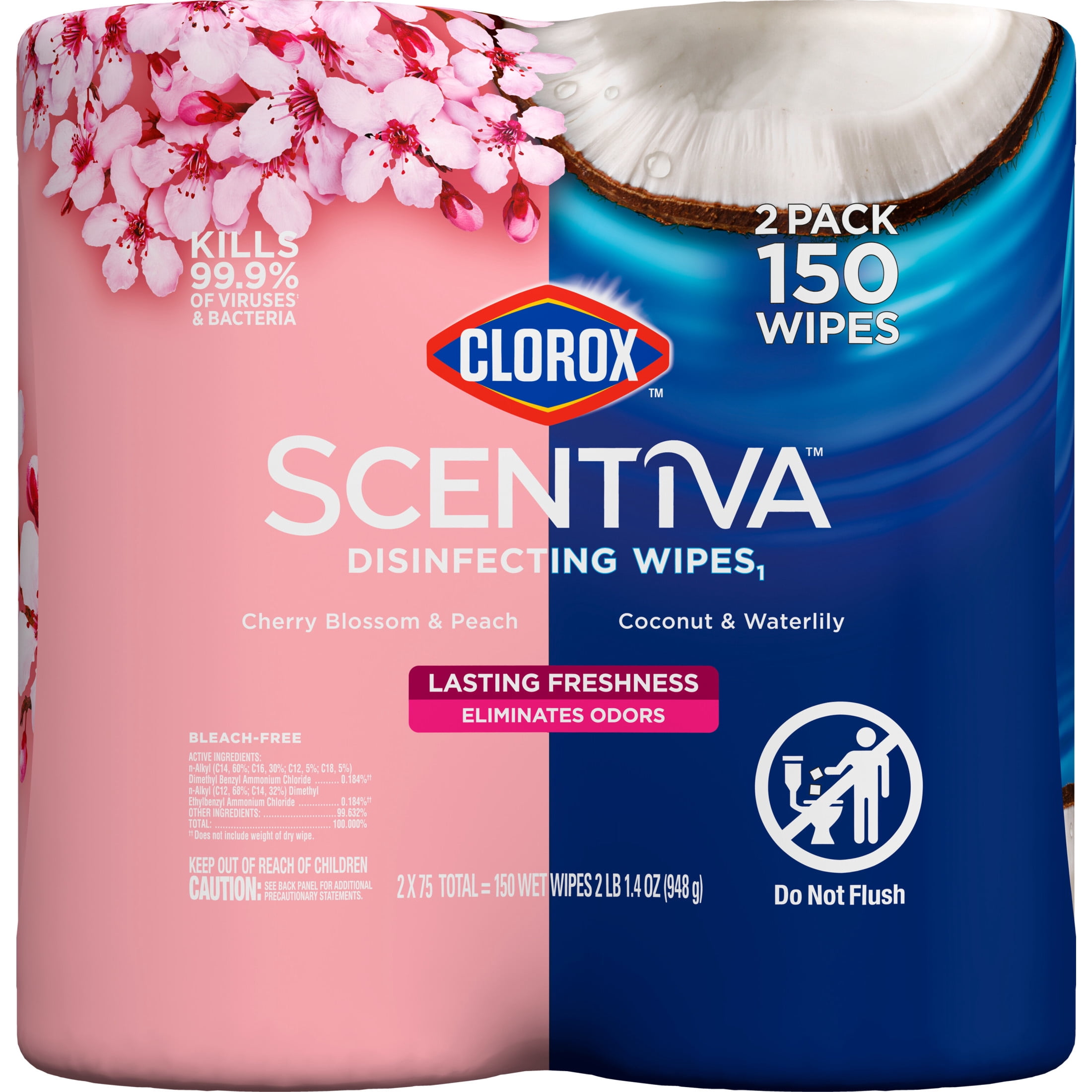 Clorox Scentiva Disinfecting Wipes, Multi-Surface Cleaning and Sanitizing Wipes (White, 150 Count) z3vu5