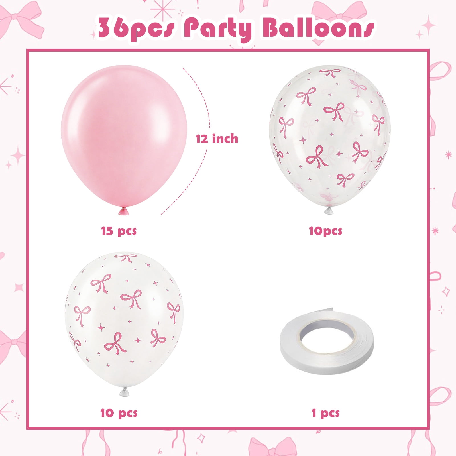 SMF Pink Bow Balloons Party Decoration Set (Pastel Pink, 35-Piece Pack) k7gzk