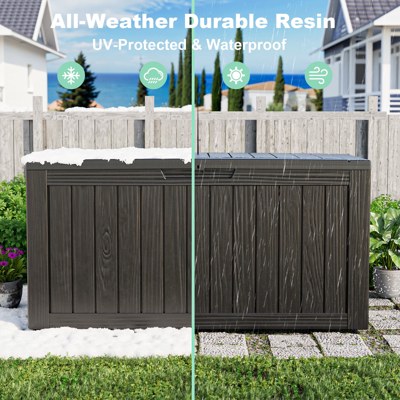 Easy Up 80 Gallon Resin Deck Box, Lockable Outdoor Patio Storage for Garden Tools and Furniture (Black, 46.3 in x 18.7 in x 23.2 in) lgj7n