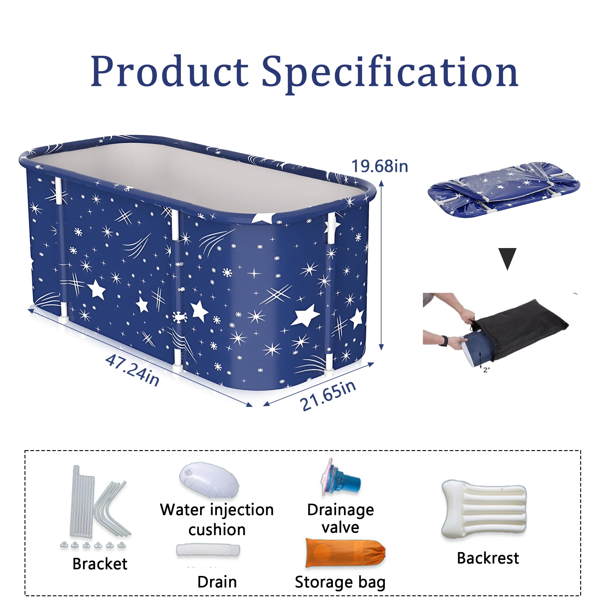 Beuway Portable Foldable Bathtub for Adults and Kids, Large Freestanding Spa Tub for Hot or Ice Bath (Blue, 47 in) qzgzc